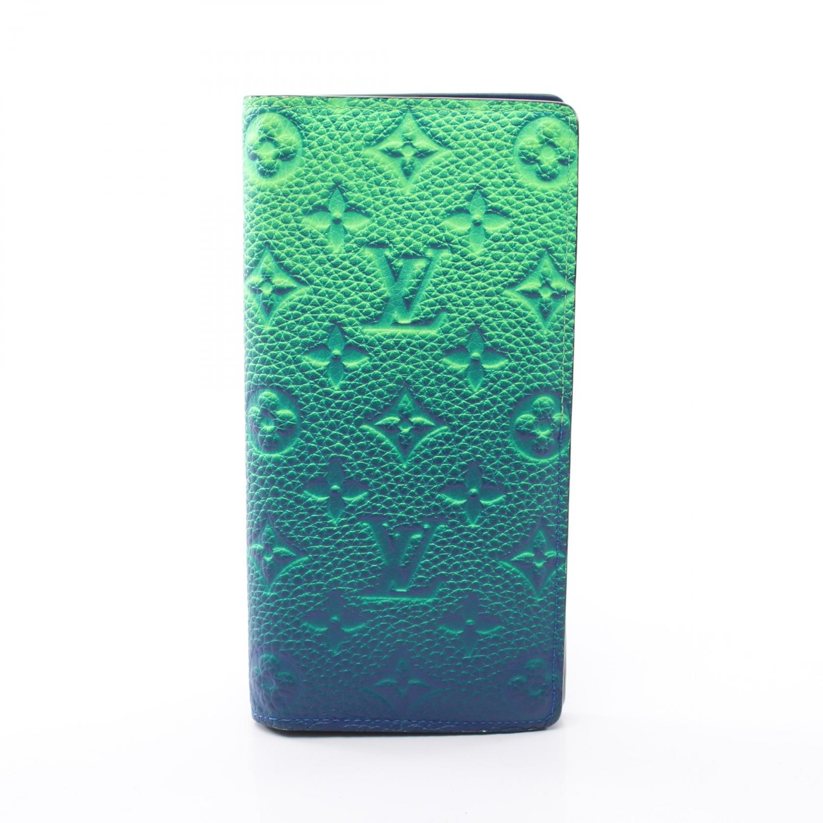 【10%OFFクーポン 7/21 10時～7/26 9:59】ルイ・ヴィトン LOUIS VUITTON ポルトフォイユ ブラザ モノグラムトリヨン ブルーヴェール 二つ折り長財布 財布 レザー ブルー系 / グリーン系 M81255 【中古】｜RECLO（リクロ）店
