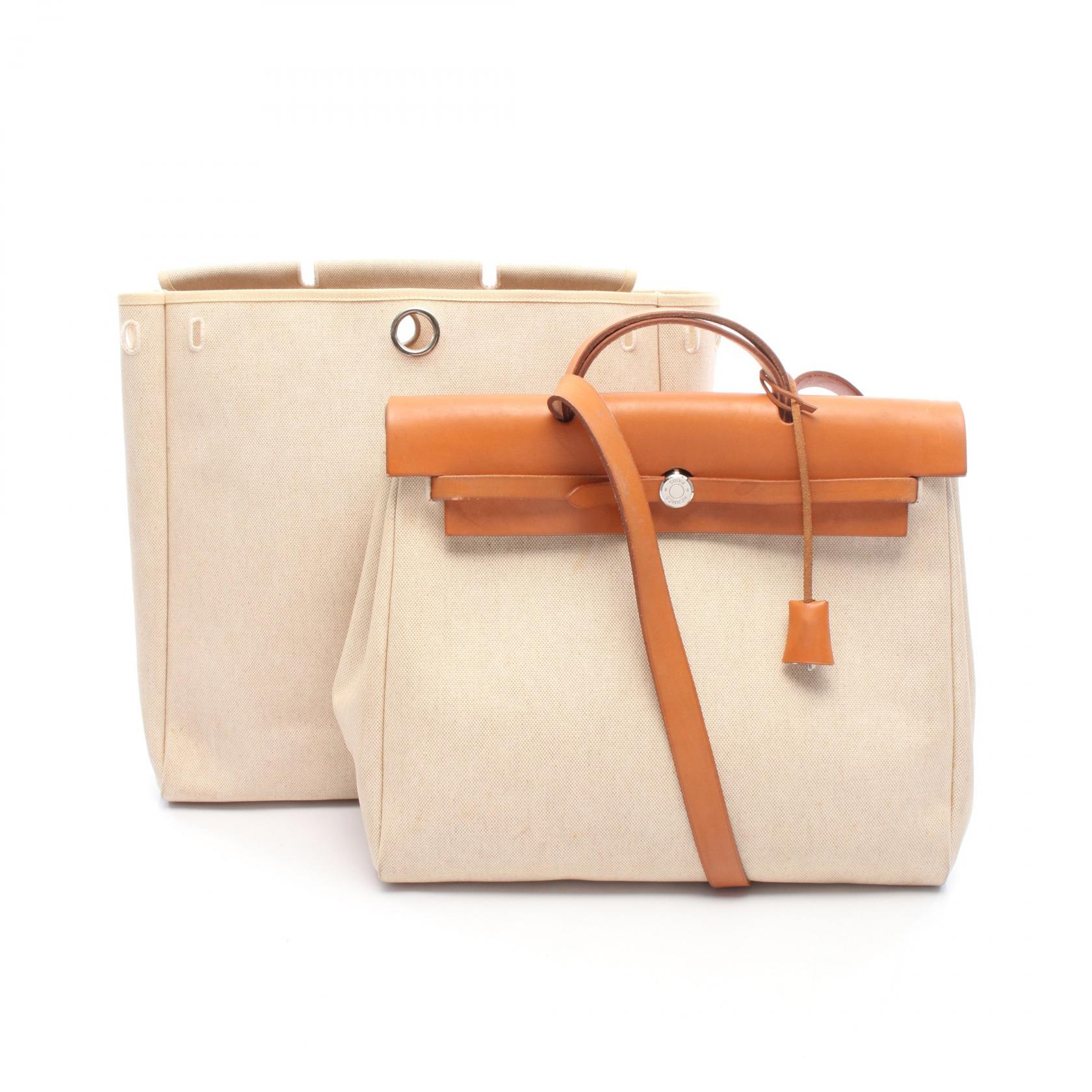 エルメス HERMES エールバッグMM ハンドバッグ バッグ キャンバス レザー トワルアッシュ / ヴァッシュハンター トワルアッシュ ベージュ系 / ブラウン系 【中古】｜RECLO（リクロ）店