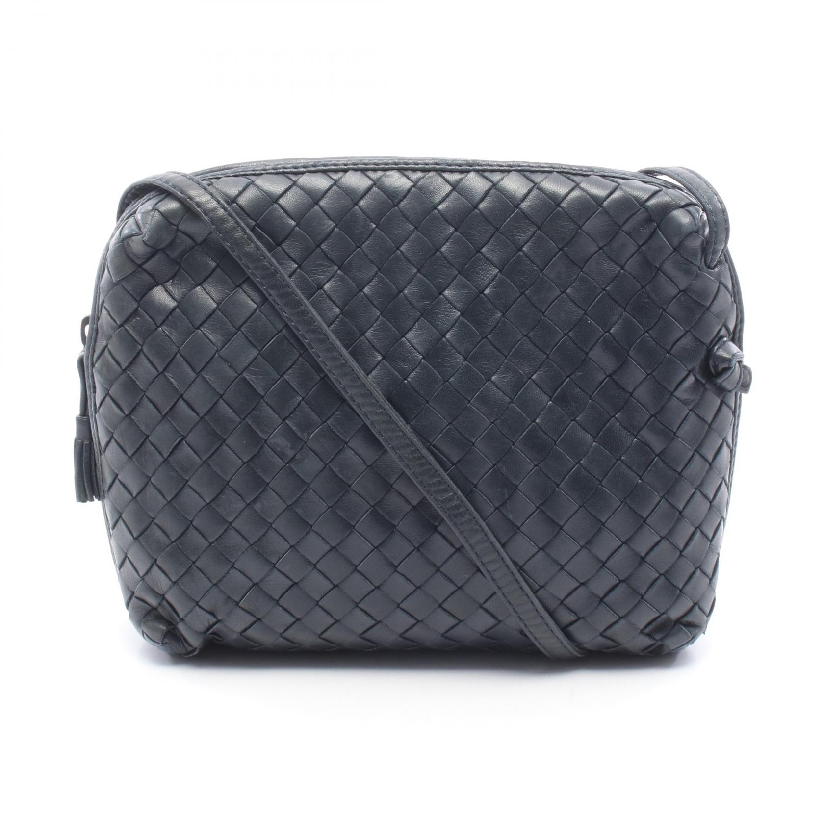 【10%OFFクーポン 7/21 10時~7/26 9:59】ボッテガヴェネタ BOTTEGA VENETA イントレチャート ショルダーバッグ バッグ レザー ネイビー系 【中古】|RECLO(リクロ)店