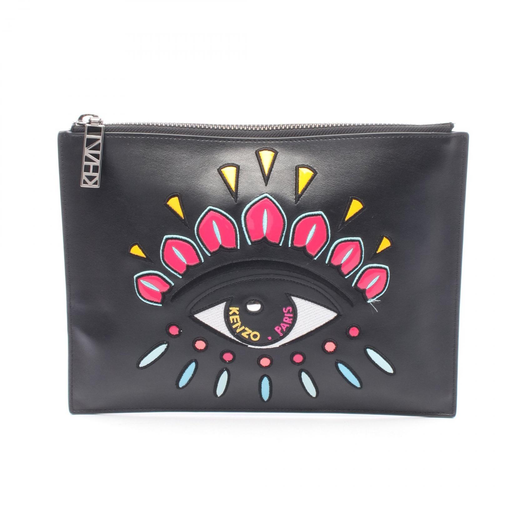 ケンゾー KENZO アイ セカンドバッグ クラッチバッグ バッグ レザー エナメル ブラック系 【中古】|RECLO(リクロ)店