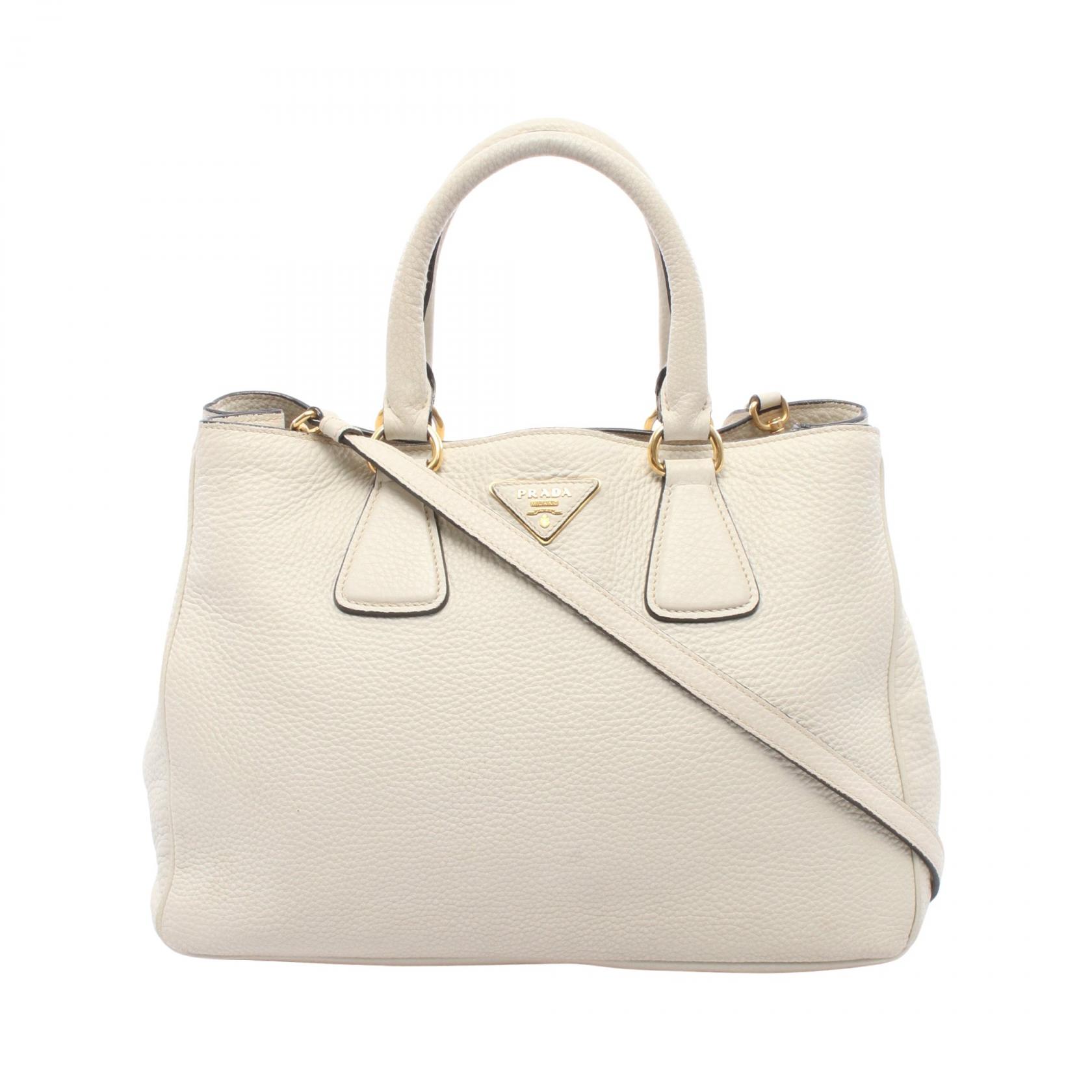 【10%OFFクーポン 7/21 10時～7/26 9:59】プラダ PRADA 三角プレート 2WAY ハンドバッグ バッグ レザー ホワイト系 【中古】｜RECLO（リクロ）店