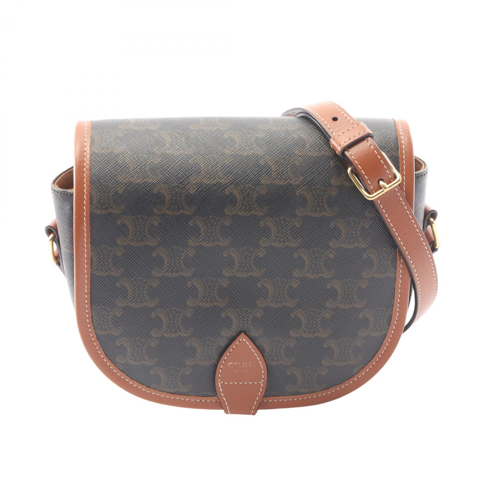 【10%OFFクーポン 7/21 10時~7/26 9:59】セリーヌ CELINE フォルコ ミディアムバッグ トリオンフ ショルダーバッグ バッグ PVCコーティングキャンバス レザー ブラック系 / ブラウン系 【中古】|RECLO(リクロ)店