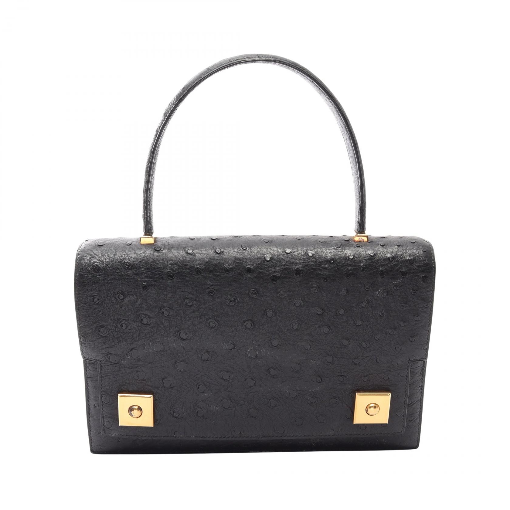 【10%OFFクーポン 7/21 10時~7/26 9:59】エルメス HERMES ピアノ25 ハンドバッグ バッグ オーストリッチ オーストリッチ ブラック系 【中古】|RECLO(リクロ)店