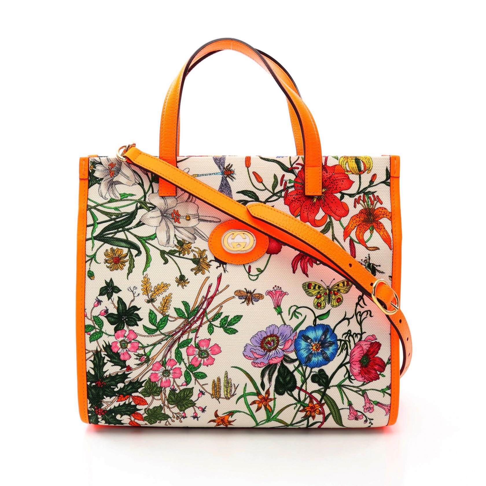 【10%OFFクーポン 7/21 10時~7/26 9:59】グッチ GUCCI フローラ ネオンカラー 2WAY ハンドバッグ バッグ キャンバス レザー アイボリー系 / オレンジ系 / マルチカラー 550141 【中古】|RECLO(リクロ)店