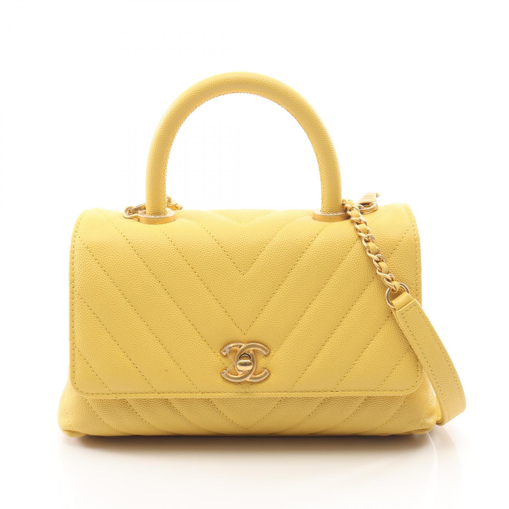【10%OFFクーポン 7/21 10時~7/26 9:59】シャネル CHANEL ココハンドル フラップ Vステッチ 2WAY ハンドバッグ バッグ キャビアスキン(グレインドカーフ) イエロー系 A92990 【中古】|RECLO(リクロ)店