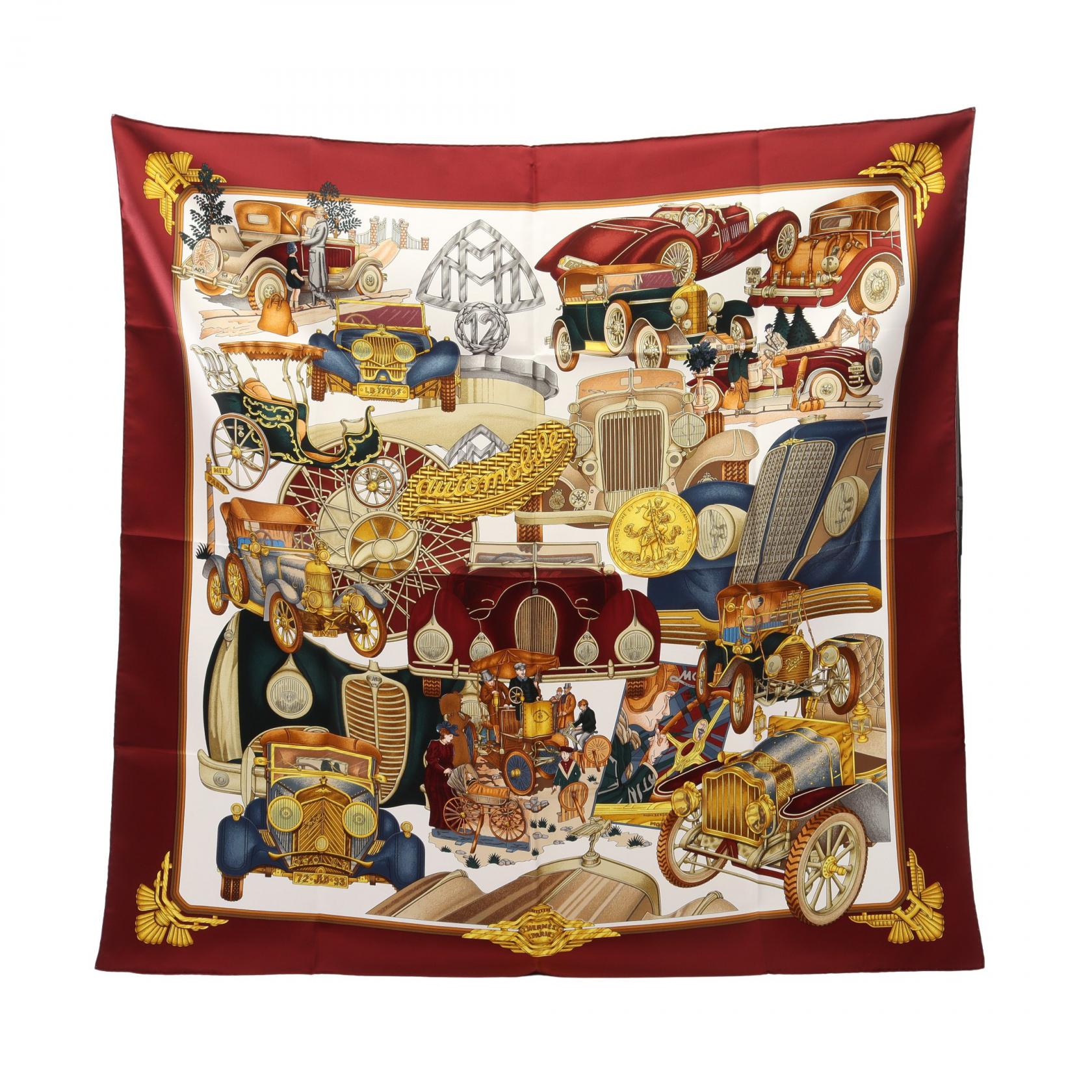 エルメス HERMES カレ90 ST.CHRISTOPHE ET L&rsquo;ENFANT JESUS オートモービル スカーフ 衣料品 シルク シルク ボルドー系 / ホワイト系 / マルチカラー 【中古】｜RECLO（リクロ）店