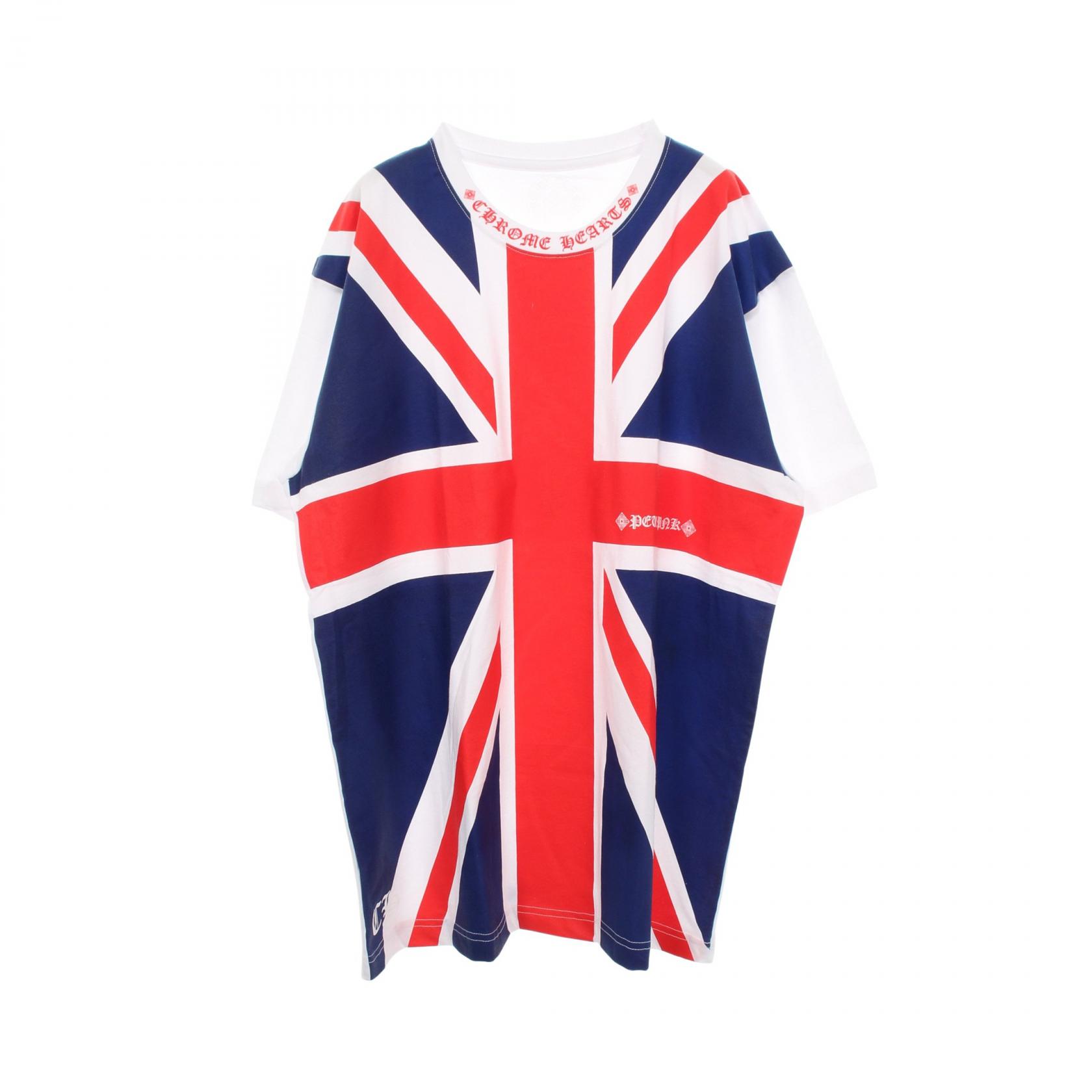 【10%OFFクーポン 7/21 10時～7/26 9:59】クロムハーツ CHROME HEARTS PETE PUNK ユニオンジャック 半袖Tシャツ 衣料品 トップス コットン ブルー系 / レッド系 / ホワイト系 【中古】｜RECLO（リクロ）店
