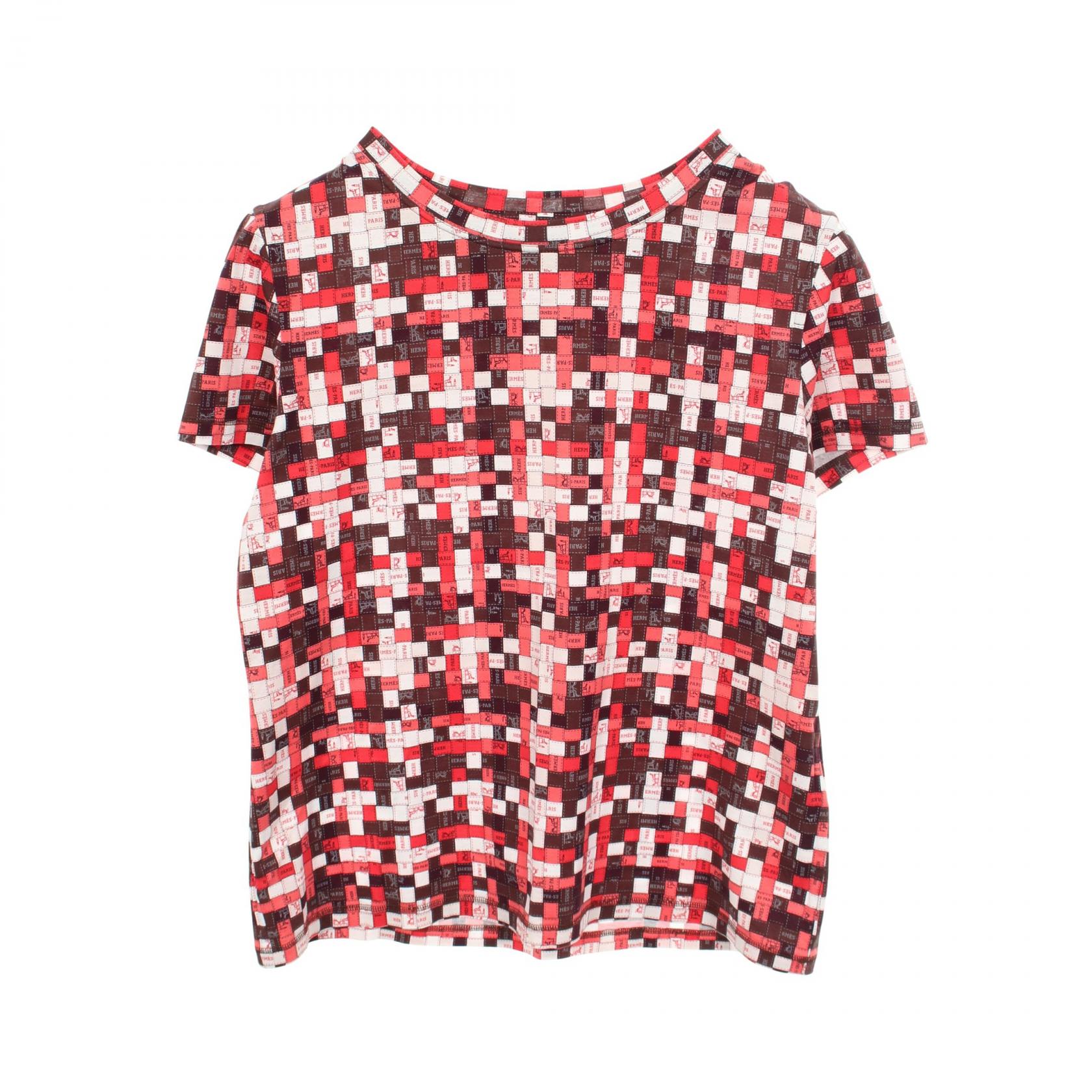 【10%OFFクーポン 7/21 10時～7/26 9:59】エルメス HERMES BOLDUC AU CARRE ボルデュック 半袖Tシャツ 衣料品 トップス コットン レッド系 / ブラウン系 / ホワイト系 【中古】｜RECLO（リクロ）店