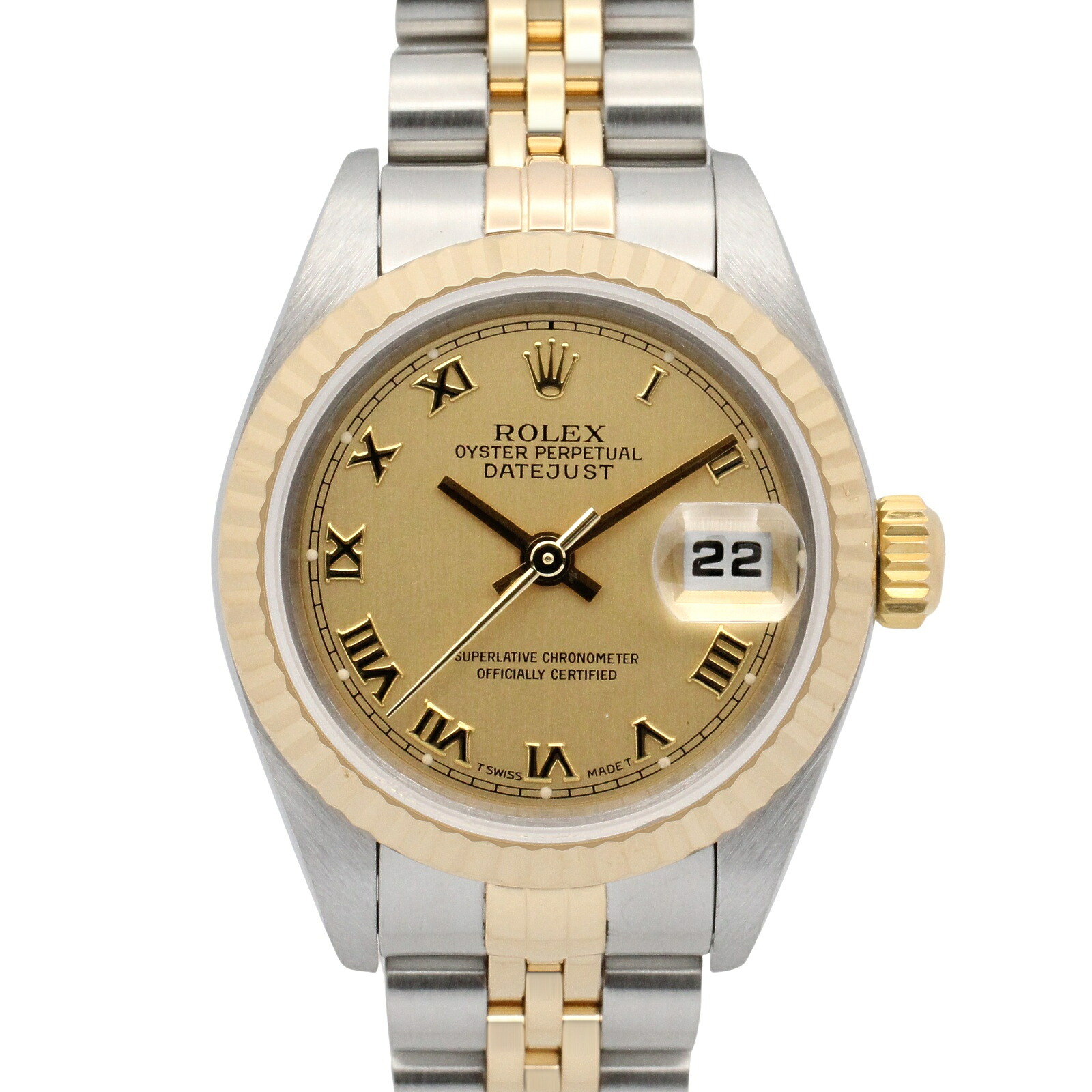 【10%OFFクーポン 7/21 10時~7/26 9:59】ロレックス ROLEX デイトジャスト Y番 腕時計 時計 K18(イエローゴールド) ステンレススチール ゴールド系 シャンパン/ローマ 79173 【中古】|RECLO(リクロ)店