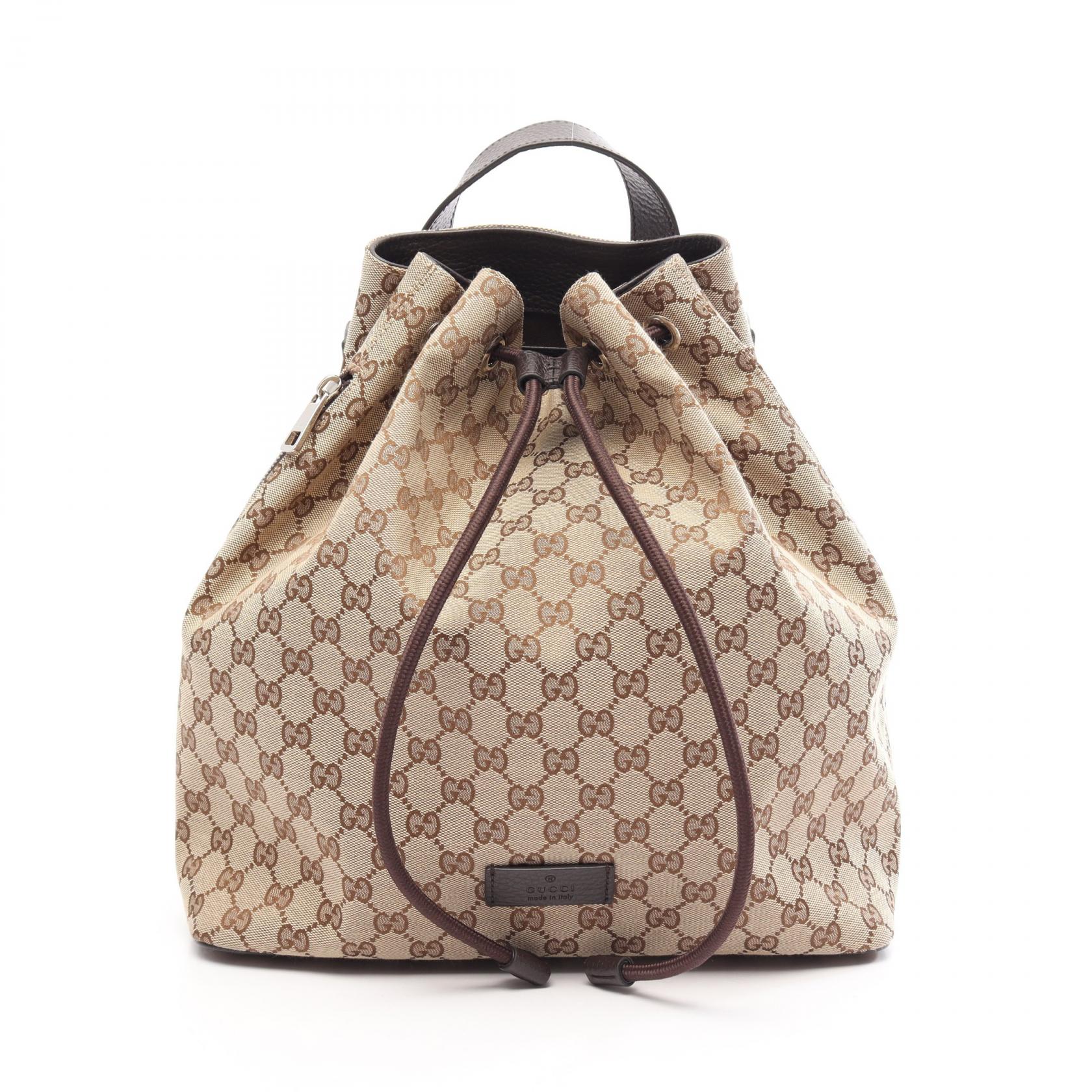 【10%OFFクーポン 7/21 10時～7/26 9:59】グッチ GUCCI GGキャンバス リュックサック バックパック バッグ キャンバス レザー ベージュ系 / ブラウン系 449175 【中古】｜RECLO（リクロ）店