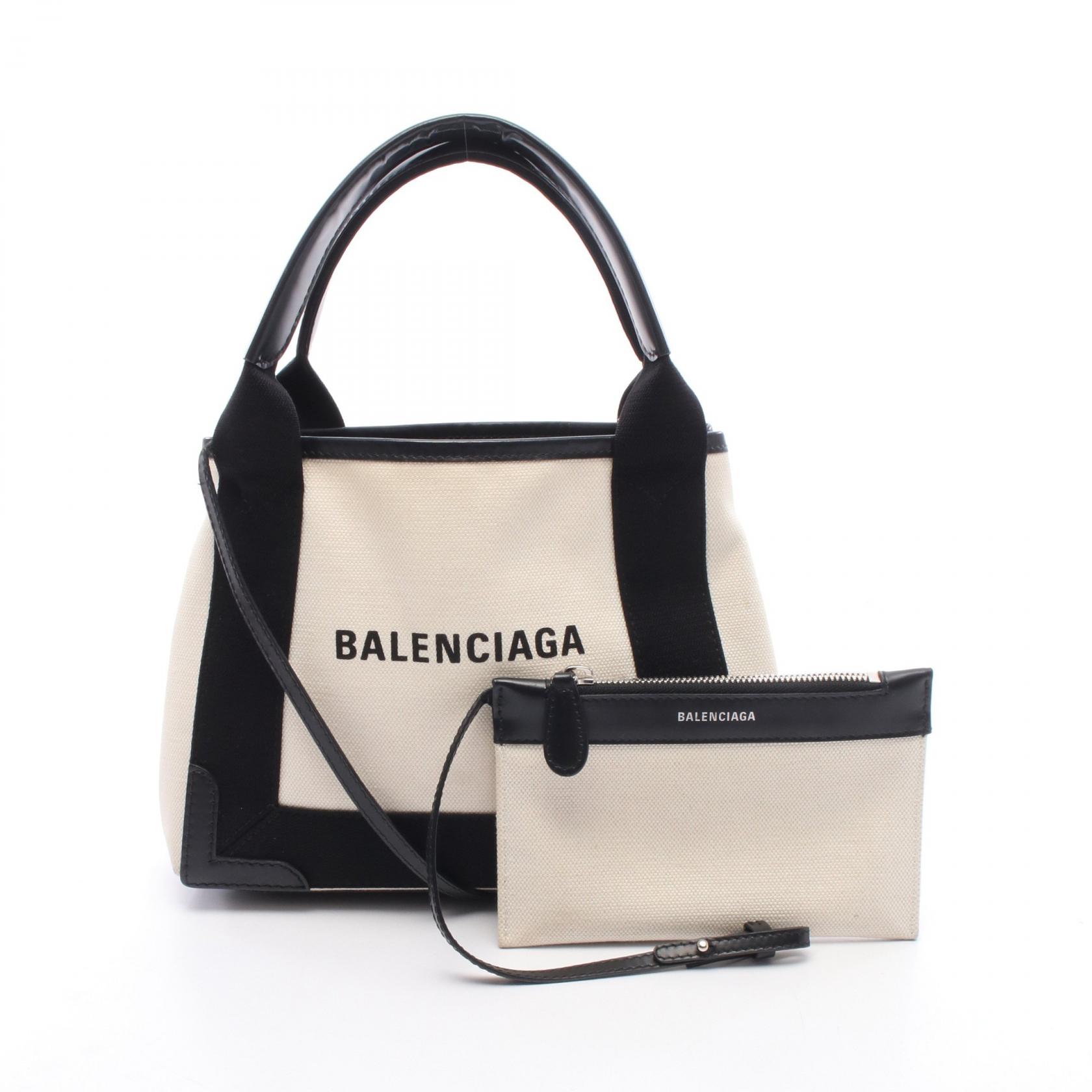 【10%OFFクーポン 7/21 10時～7/26 9:59】バレンシアガ BALENCIAGA ネイビーカバ XS ハンドバッグ バッグ キャンバス レザー アイボリー系 / ブラック系 390346 【中古】｜RECLO（リクロ）店
