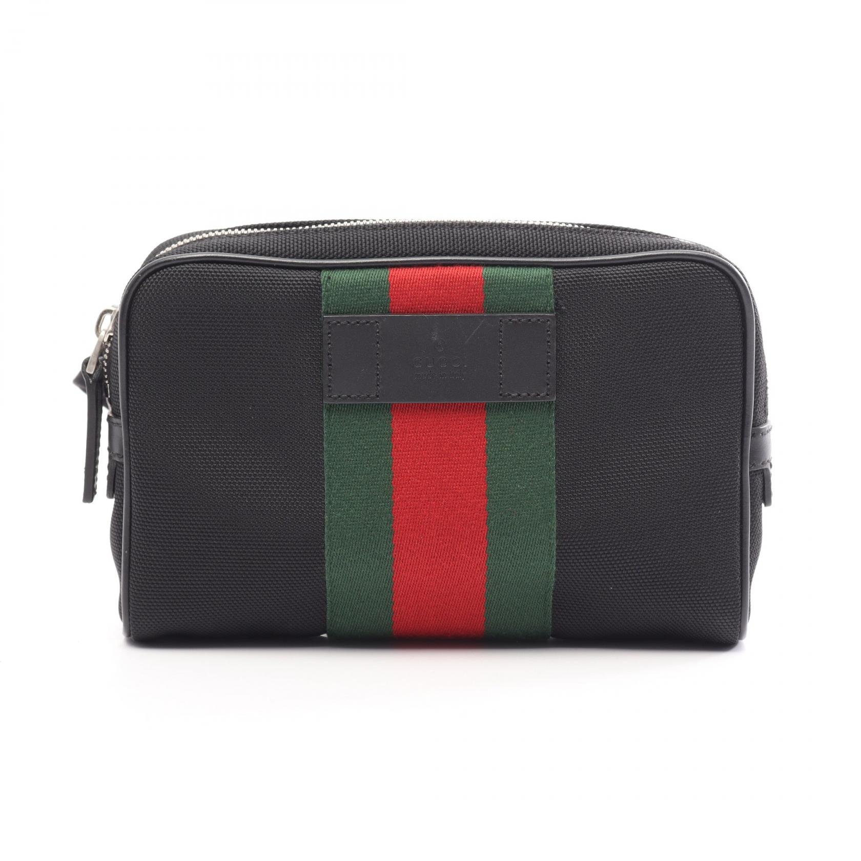 【10%OFFクーポン 7/21 10時～7/26 9:59】グッチ GUCCI シェリーライン ウエストバッグ ボディバッグ バッグ キャンバス レザー ブラック系 / グリーン系 / レッド系 630919 【中古】｜RECLO（リクロ）店