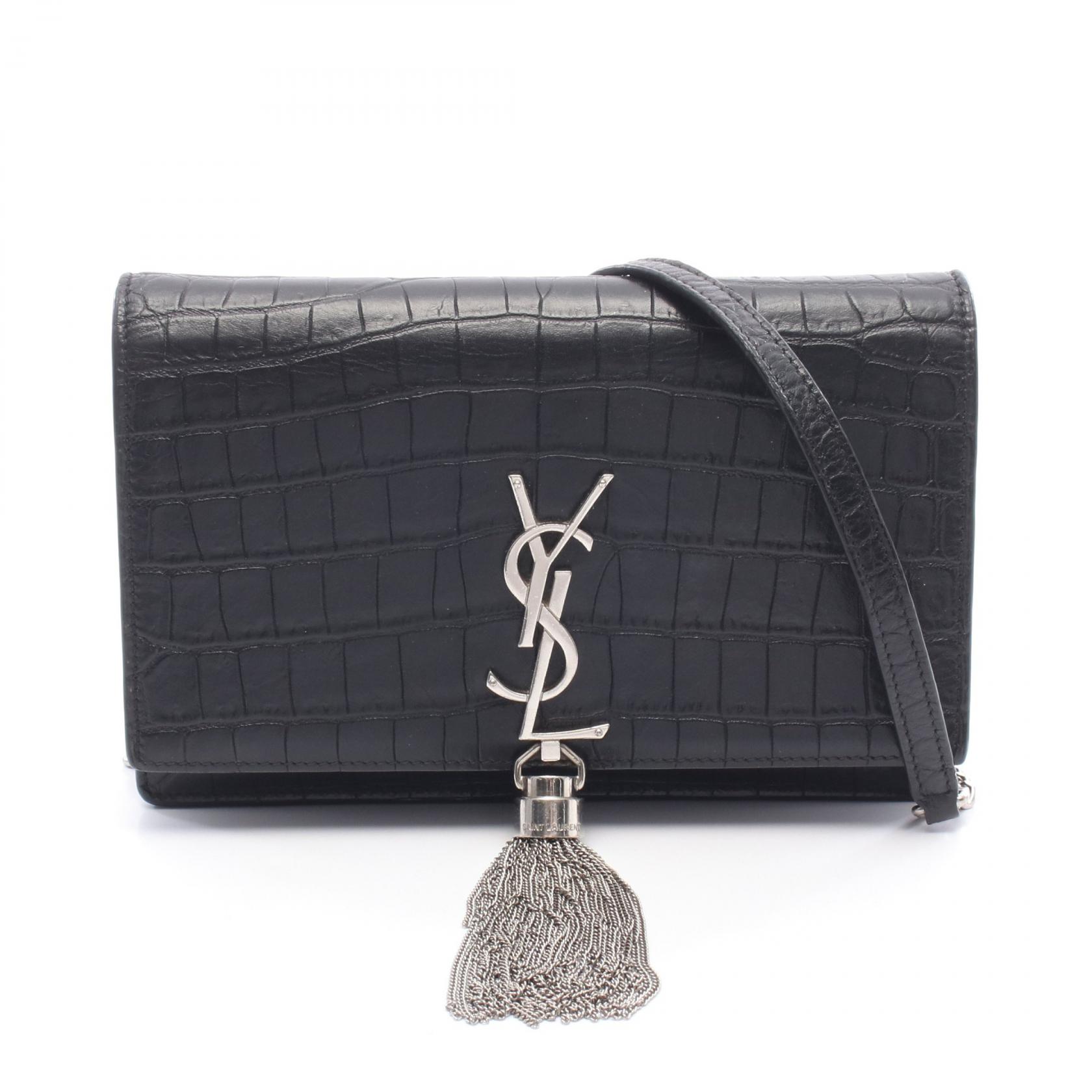 サンローランパリ SAINT LAURENT PARIS ケイト タッセル クロコ型押し ショルダーバッグ バッグ レザー ブラック系 452159 【中古】｜RECLO（リクロ）店
