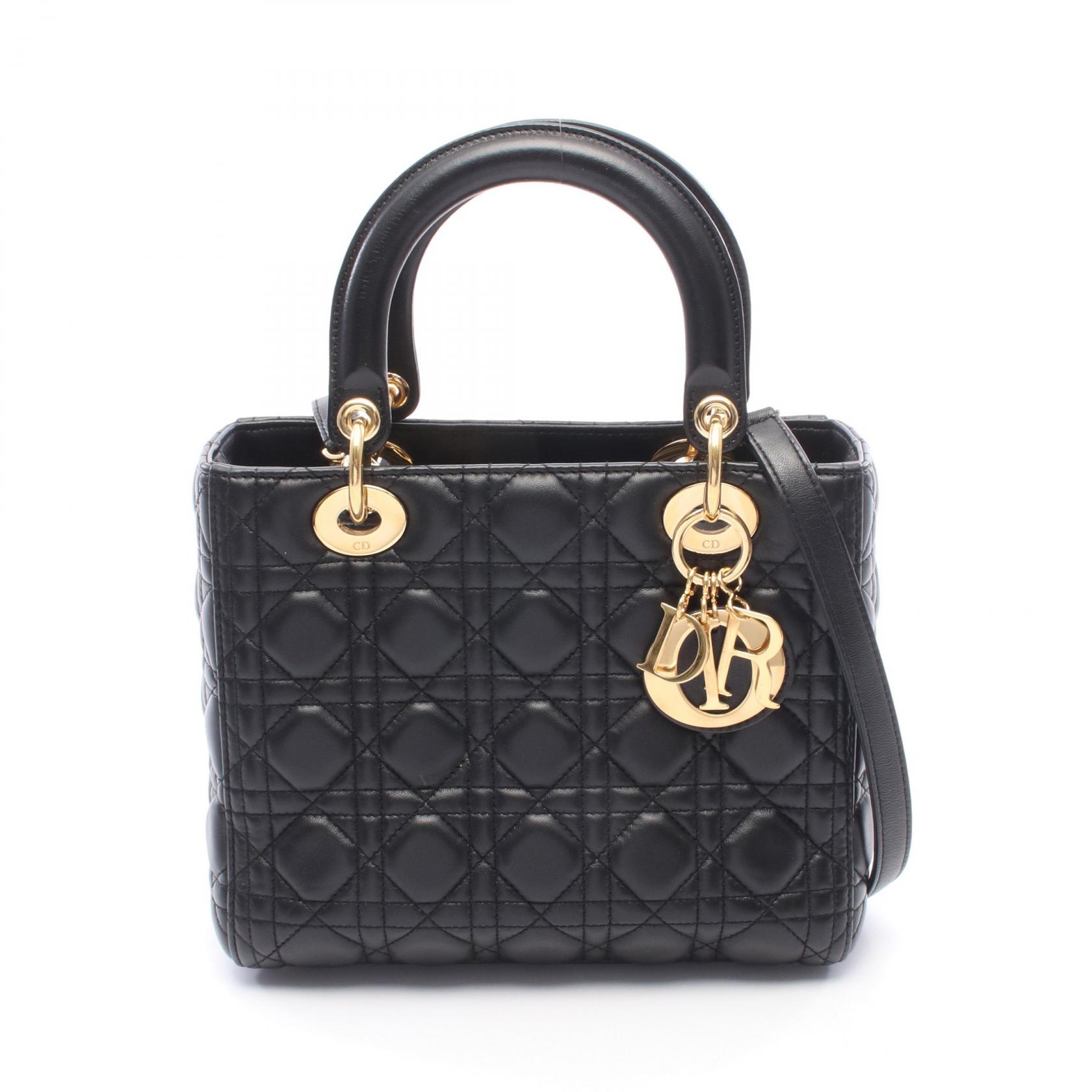 【10%OFFクーポン 7/21 10時~7/26 9:59】ディオール Dior LADY DIOR レディディオール 2WAY ハンドバッグ バッグ レザー ブラック系 【中古】|RECLO(リクロ)店