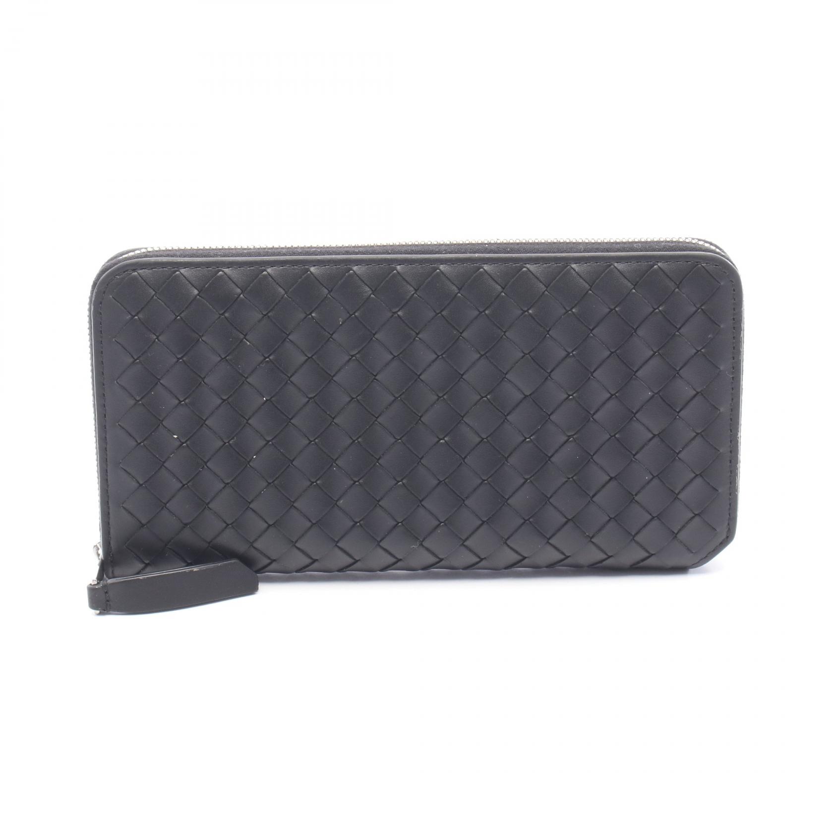 【10%OFFクーポン 7/21 10時～7/26 9:59】ボッテガヴェネタ BOTTEGA VENETA イントレチャート ピッコロ ジップアラウンドウォレット ラウンド長財布 財布 レザー ブラック系 796967V4LQ18803 【中古】｜RECLO（リクロ）店
