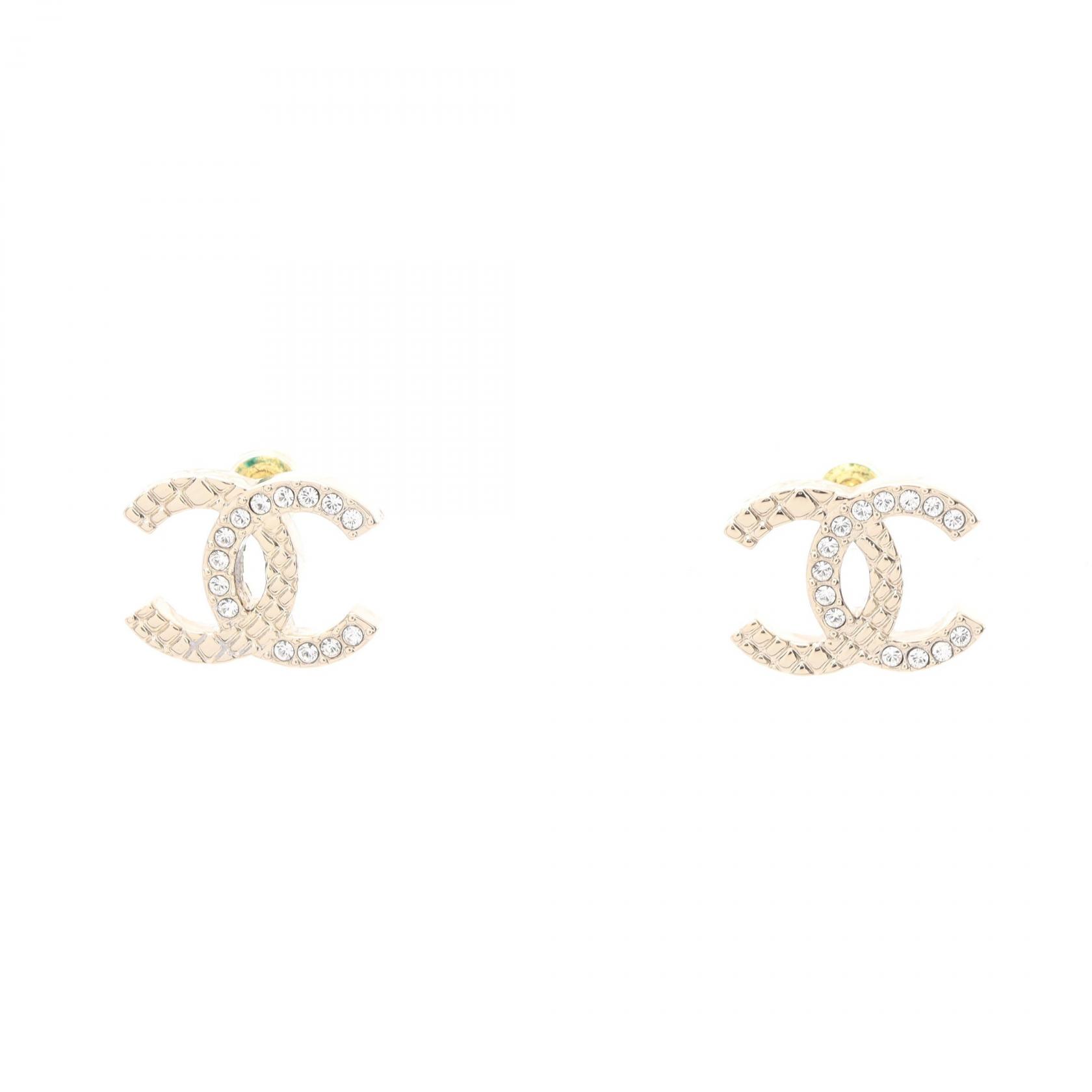 【10%OFFクーポン 7/21 10時～7/26 9:59】シャネル CHANEL ココマーク ピアス ジュエリー GP（ゴールドメッキ） ラインストーン ゴールド系 【中古】｜RECLO（リクロ）店