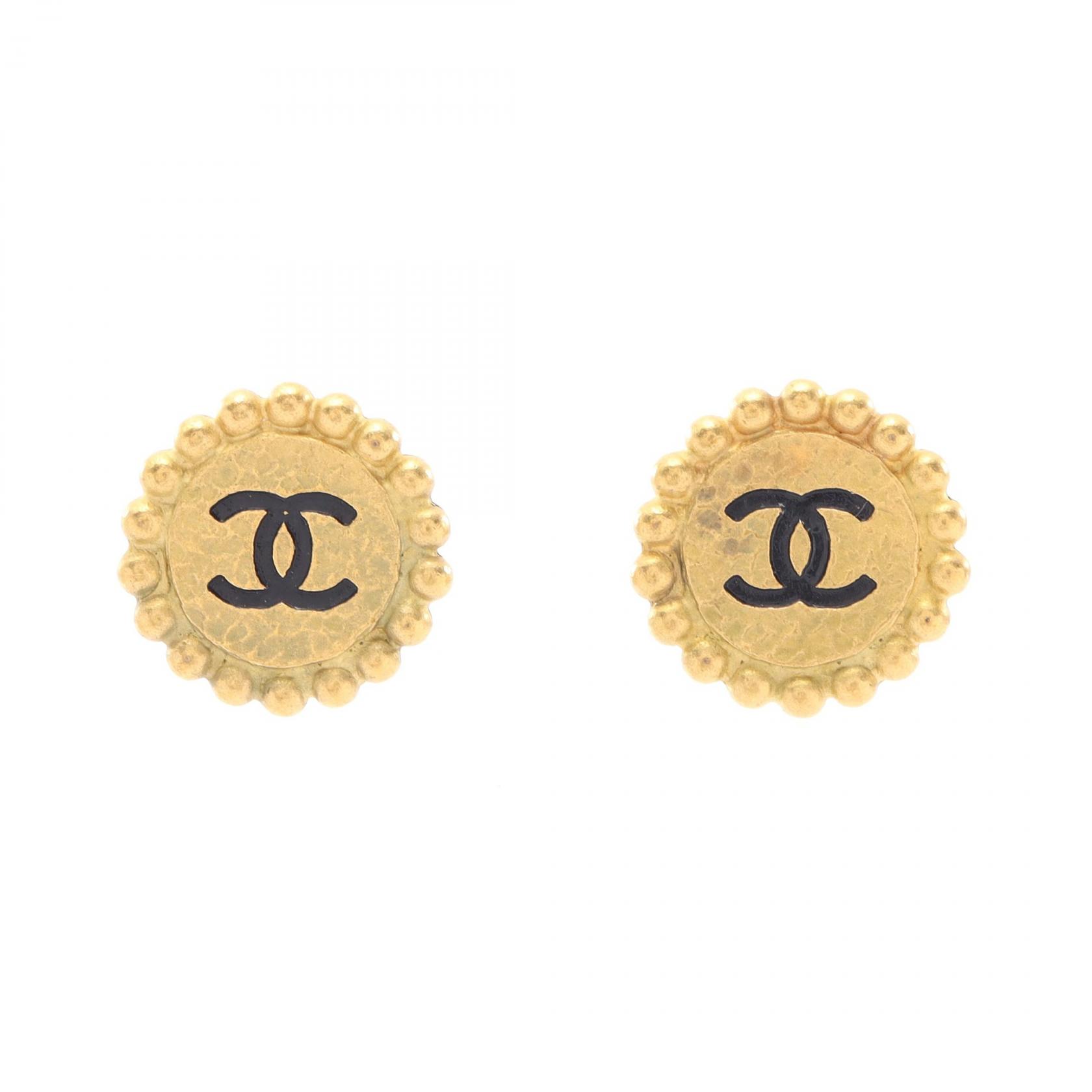 【10%OFFクーポン 7/21 10時～7/26 9:59】シャネル CHANEL ココマーク ラウンド イヤリング ジュエリー GP（ゴールドメッキ） ゴールド系 / ブラック系 【中古】｜RECLO（リクロ）店