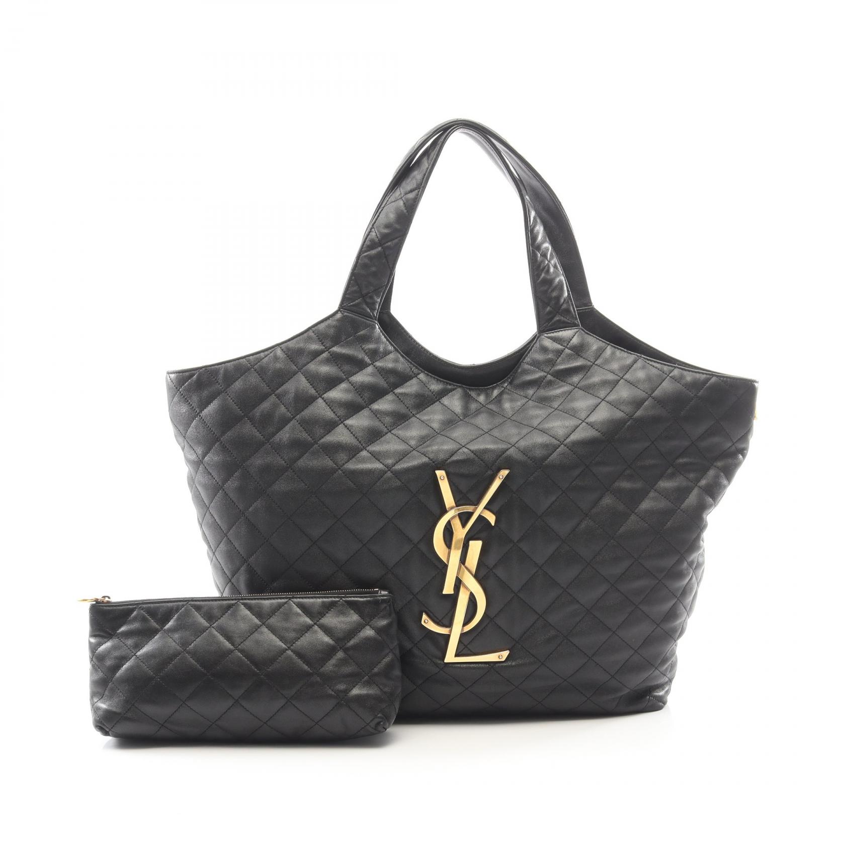【10%OFFクーポン 7/21 10時~7/26 9:59】サンローランパリ SAINT LAURENT PARIS イカール マキシ トートバッグ バッグ レザー ブラック系 698651 【中古】|RECLO(リクロ)店