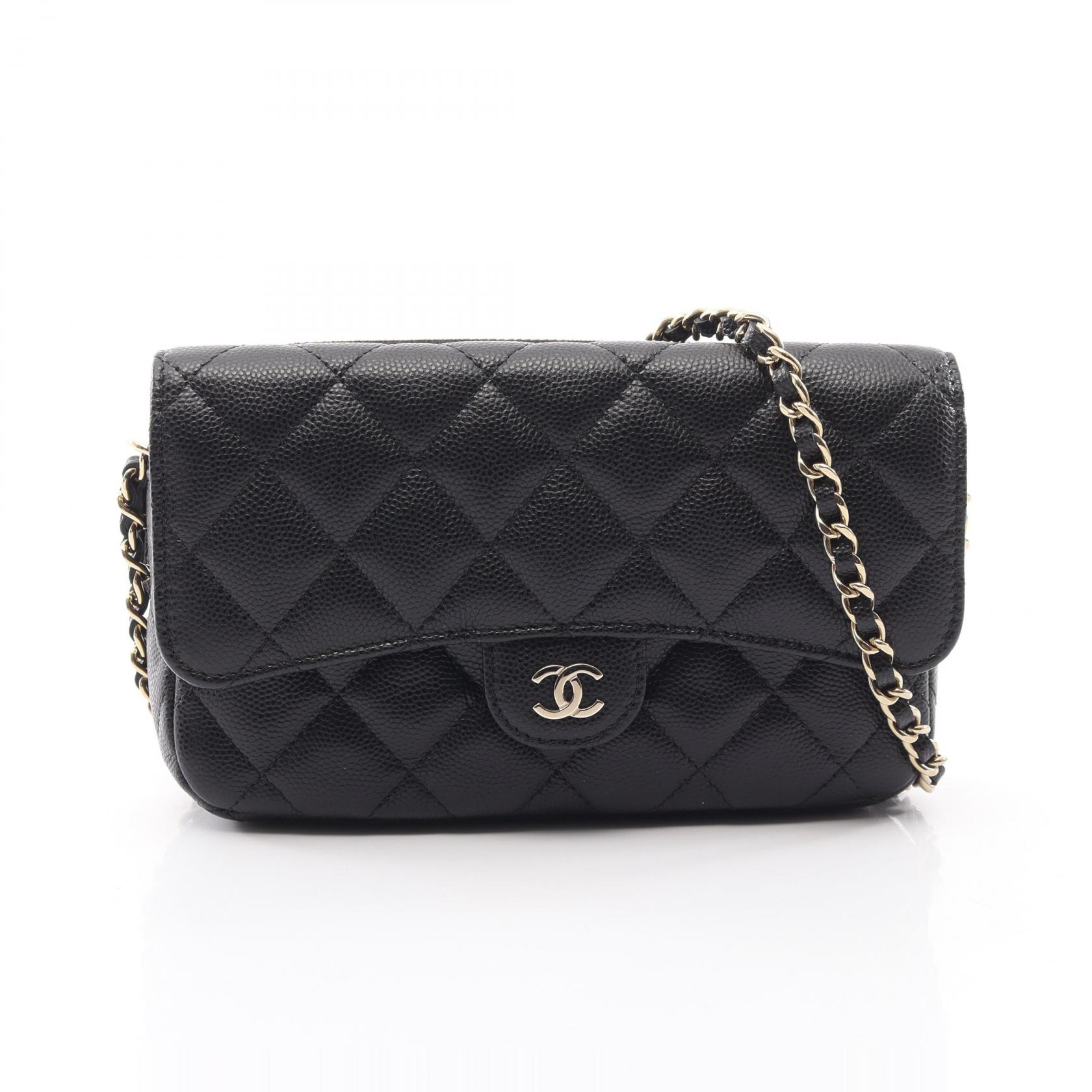 シャネル CHANEL マトラッセ チェーンフォンケースウォレット ショルダーバッグ バッグ キャビアスキン(グレインドカーフ) ブラック系 AP2096 【中古】｜RECLO（リクロ）店