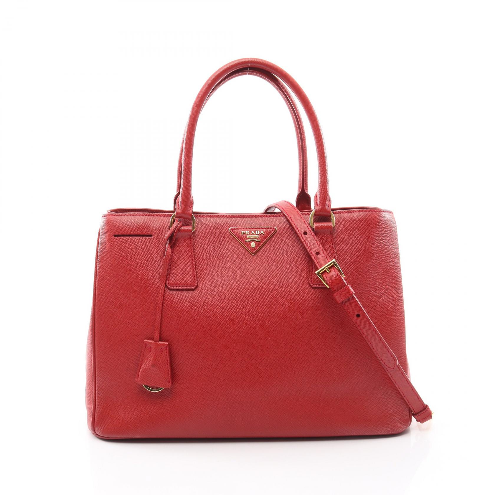 プラダ PRADA SAFFIANO LUX ガレリア 2WAY ハンドバッグ バッグ サフィアーノレザー レッド系 【中古】｜RECLO（リクロ）店