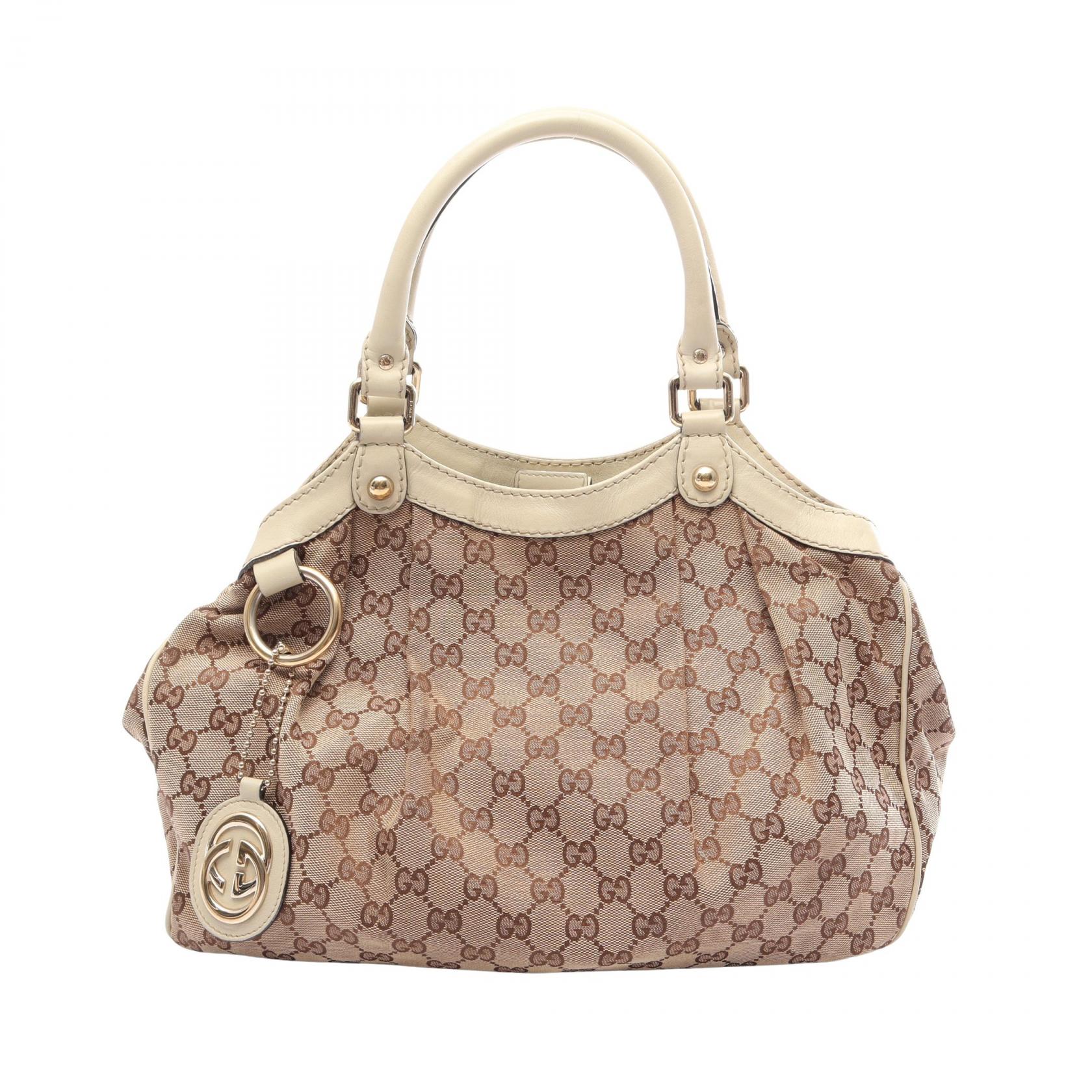 【10%OFFクーポン 7/21 10時～7/26 9:59】グッチ GUCCI スーキー GGキャンバス ハンドバッグ バッグ キャンバス レザー ベージュ系 / アイボリー系 211944 【中古】｜RECLO（リクロ）店