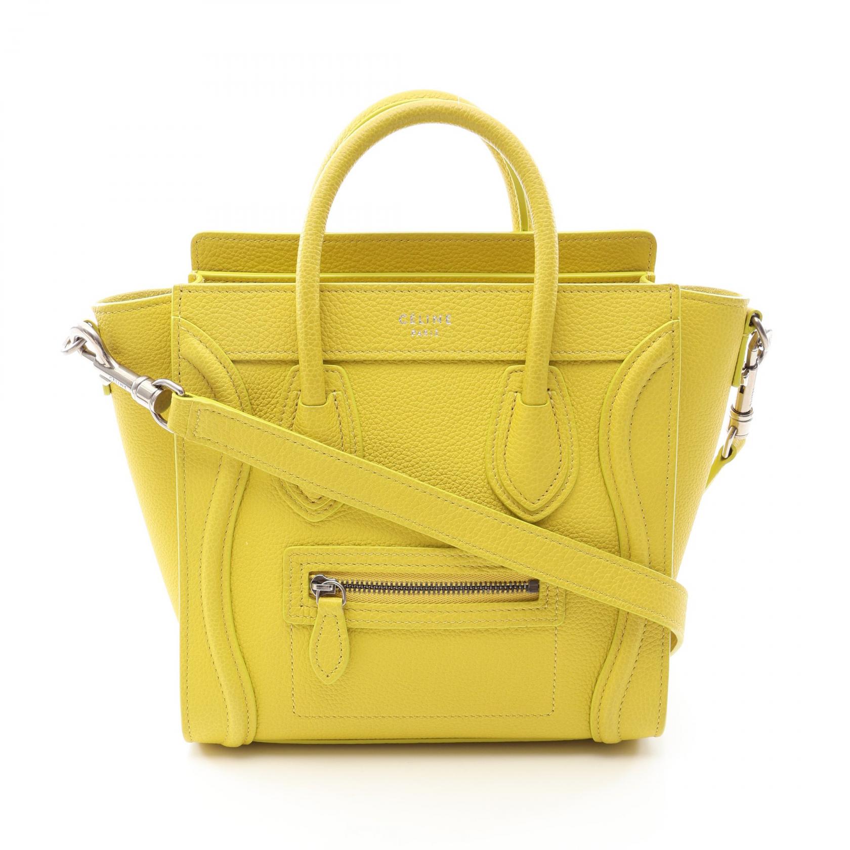 【10%OFFクーポン 7/21 10時~7/26 9:59】セリーヌ CELINE ラゲージ ナノショッパー 2WAY ハンドバッグ バッグ レザー イエロー系 168243LUG 【中古】|RECLO(リクロ)店