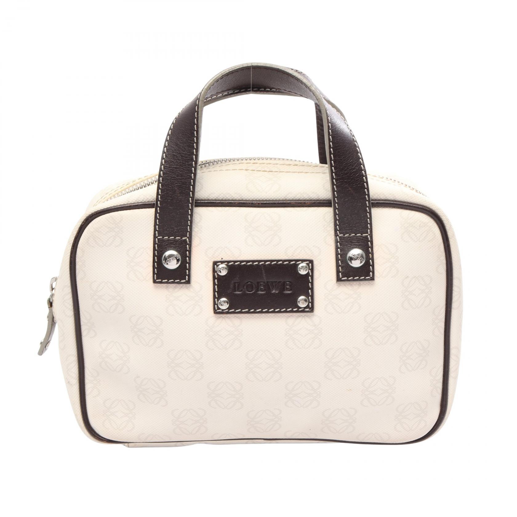 【10%OFFクーポン 7/21 10時～7/26 9:59】ロエベ LOEWE アナグラム ミニ ハンドバッグ バッグ PVCコーティングキャンバス レザー ホワイト系 / ブラウン系 【中古】｜RECLO（リクロ）店