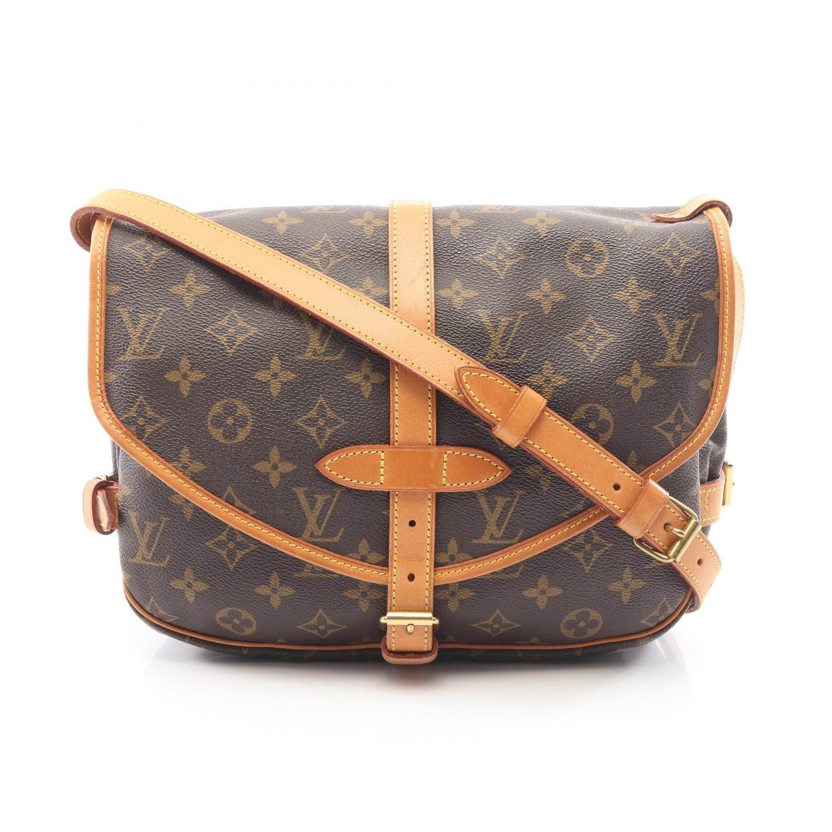 【10%OFFクーポン 7/21 10時～7/26 9:59】ルイ・ヴィトン LOUIS VUITTON ソミュール30 ショルダーバッグ バッグ PVCコーティングキャンバス レザー モノグラム ブラウン系 M42256 【中古】｜RECLO（リクロ）店