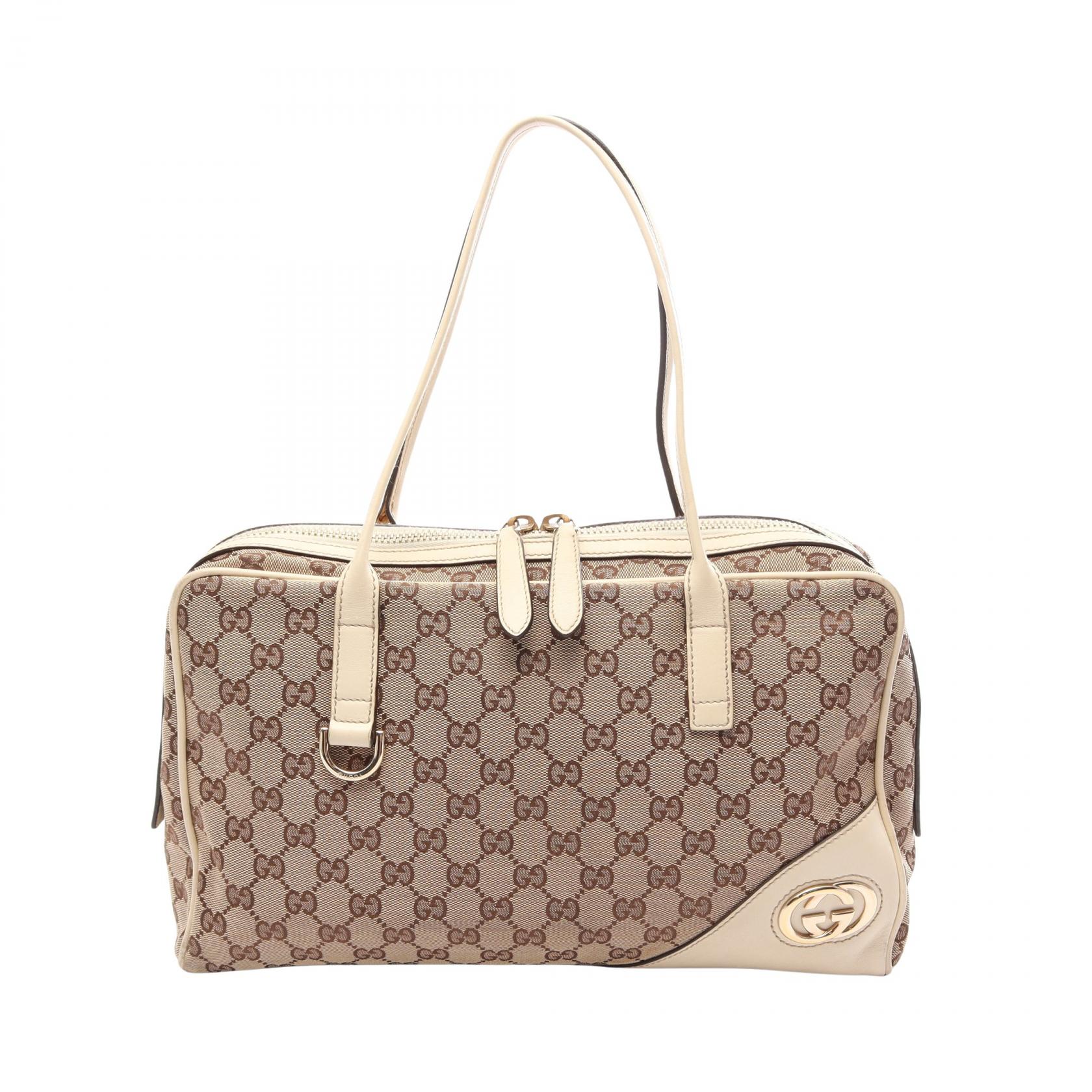 【10%OFFクーポン 7/21 10時~7/26 9:59】グッチ GUCCI ニューブリット GGキャンバス ハンドバッグ バッグ キャンバス レザー ベージュ系 / アイボリー系 169971 【中古】|RECLO(リクロ)店