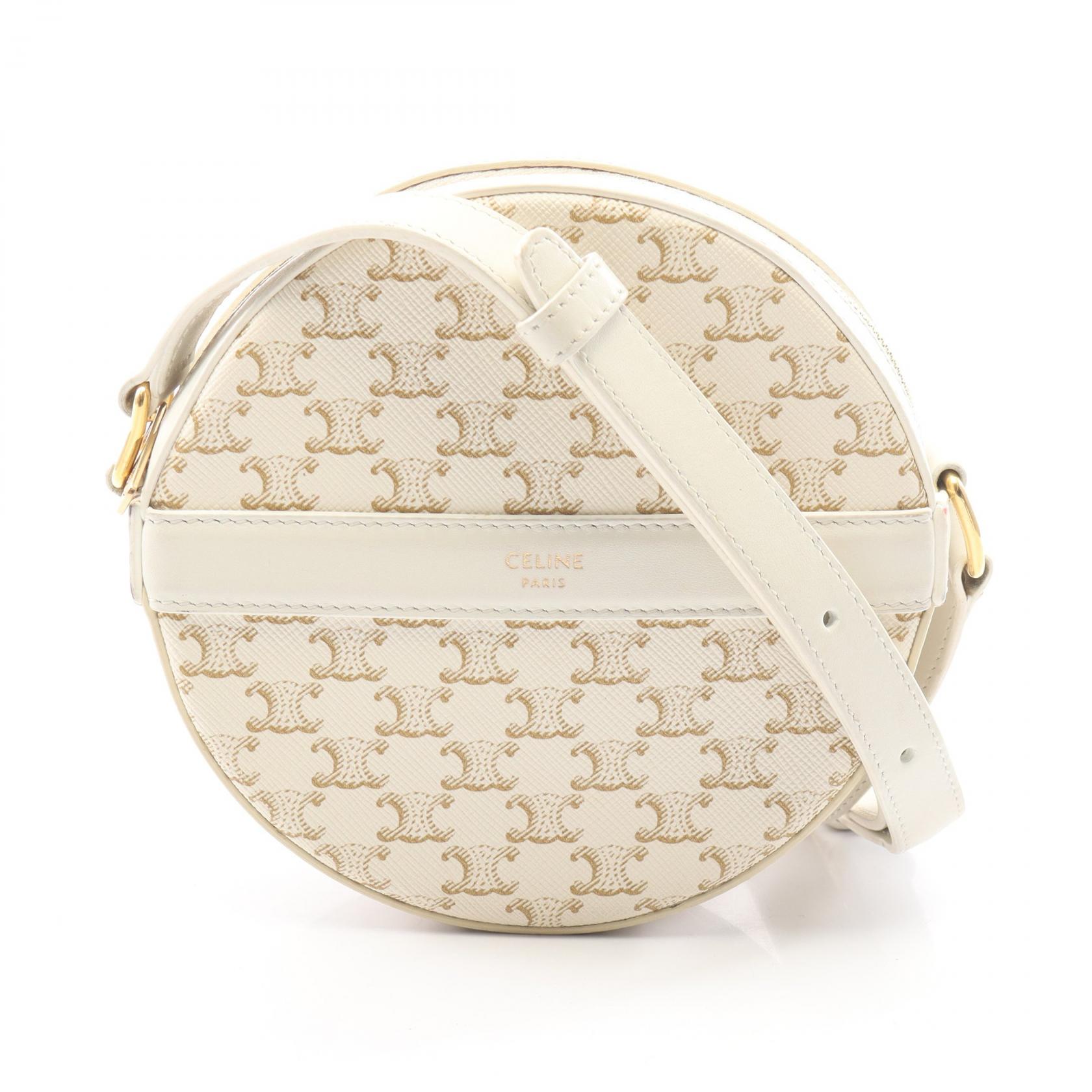 【10%OFFクーポン 7/21 10時~7/26 9:59】セリーヌ CELINE ラウンドパース トリオンフ ショルダーバッグ バッグ PVCコーティングキャンバス レザー ホワイト系 【中古】|RECLO(リクロ)店