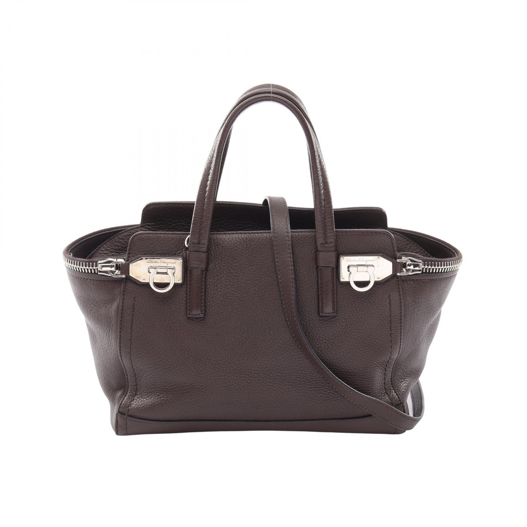 【10%OFFクーポン 7/21 10時~7/26 9:59】サルヴァトーレフェラガモ Salvatore Ferragamo ガンチーニ 2WAY ハンドバッグ バッグ レザー ブラウン系 【中古】|RECLO(リクロ)店