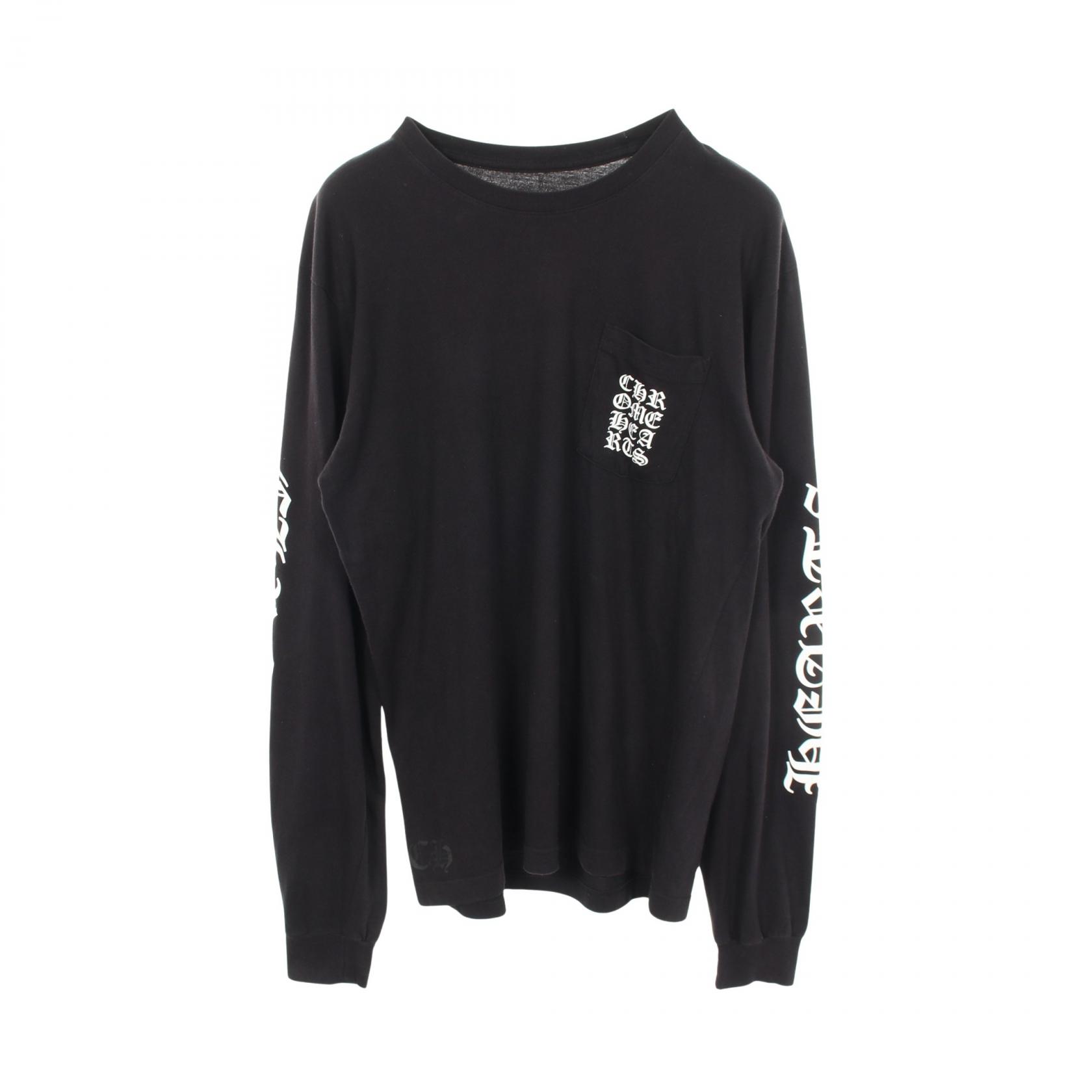 【10%OFFクーポン 7/18 0時~7/21 9:59】クロムハーツ CHROME HEARTS バーティカルロゴ ポケット付き 長袖Tシャツ 衣料品 トップス コットン ブラック系 【中古】|RECLO(リクロ)店