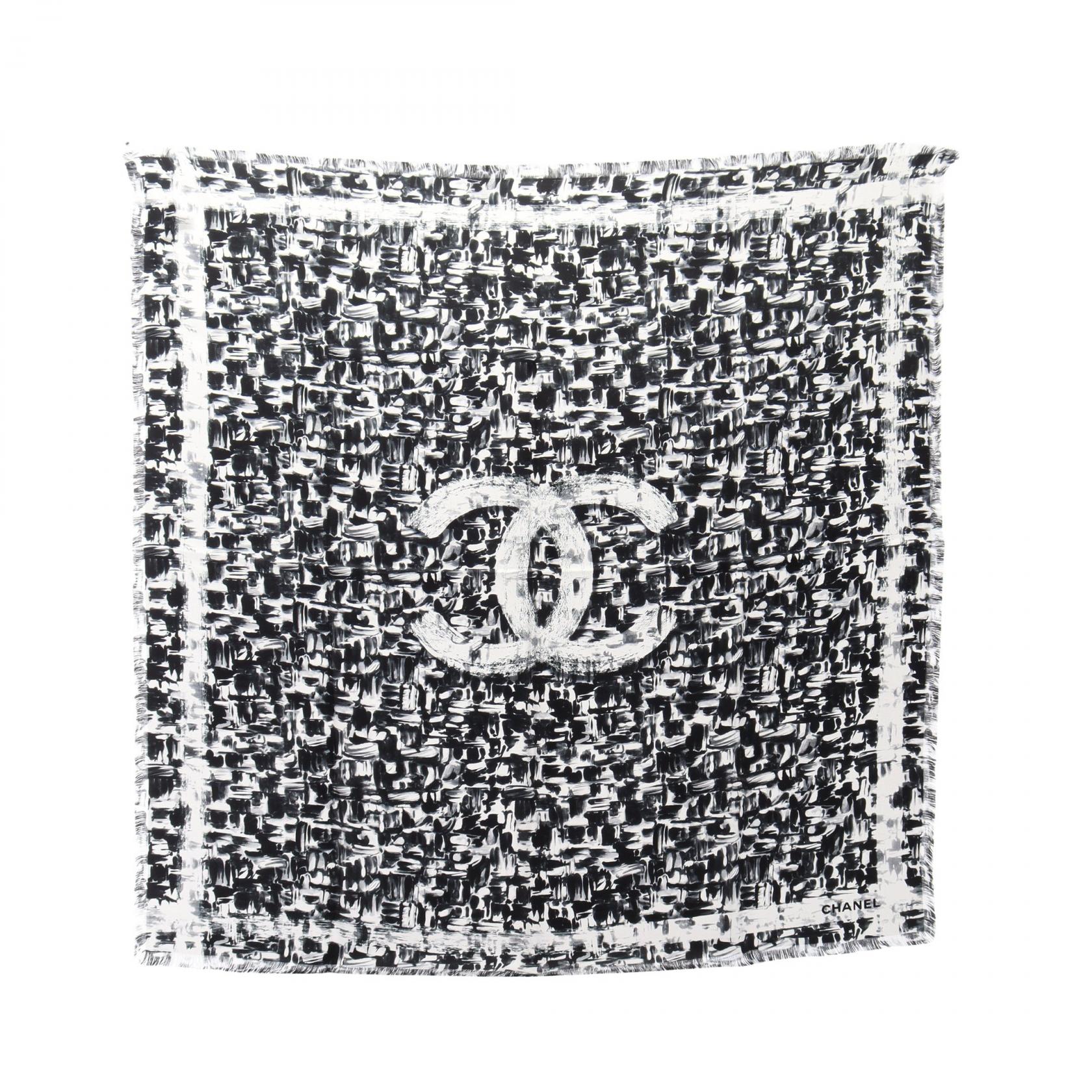 【10%OFFクーポン 7/18 0時～7/21 9:59】シャネル CHANEL ココマーク スカーフ 衣料品 シルク ブラック系 / ホワイト系 【中古】｜RECLO（リクロ）店