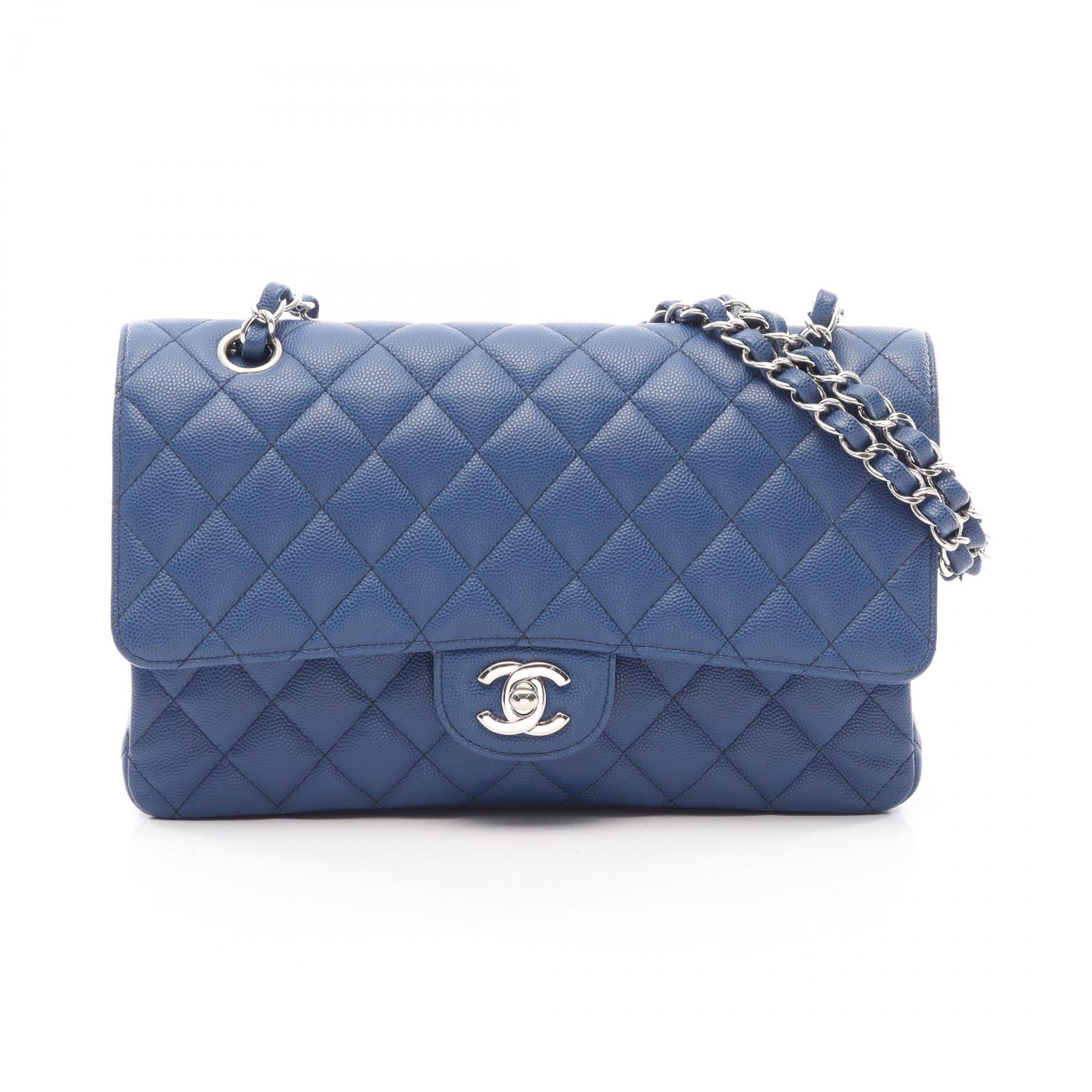 【10%OFFクーポン 7/21 10時～7/26 9:59】シャネル CHANEL マトラッセ Wフラップ ショルダーバッグ バッグ キャビアスキン(グレインドカーフ) ブルー系 A01112 【中古】｜RECLO（リクロ）店