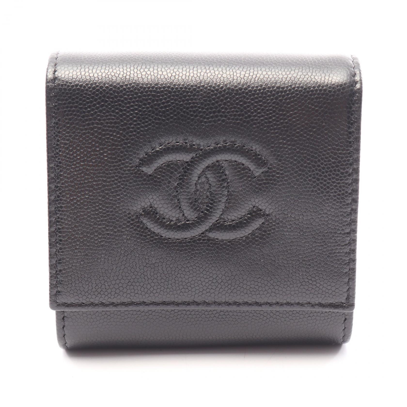 【10%OFFクーポン 7/21 10時～7/26 9:59】シャネル CHANEL ココマーク 二つ折り財布 財布 キャビアスキン(グレインドカーフ) ブラック系 【中古】｜RECLO（リクロ）店