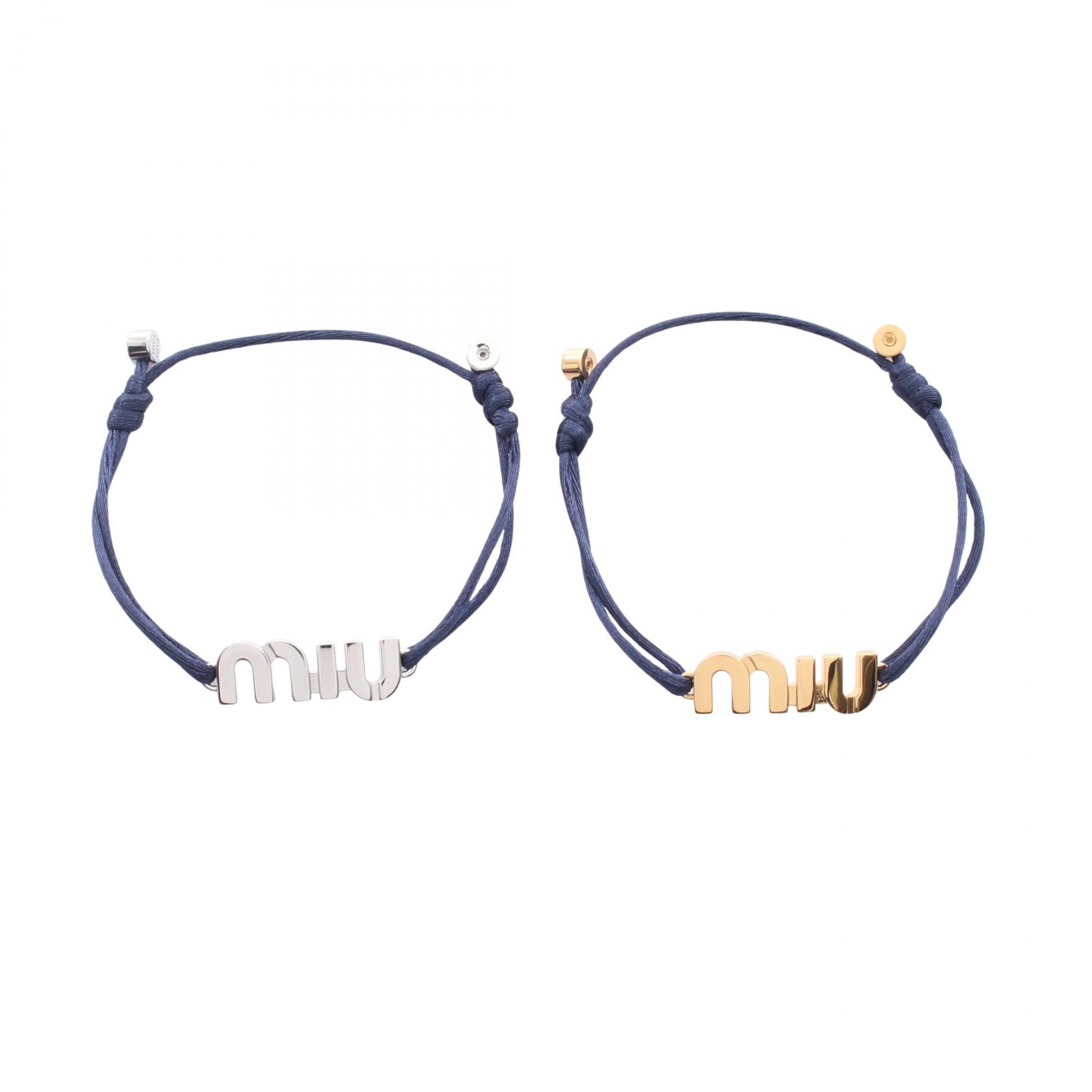 【10%OFFクーポン 7/21 10時～7/26 9:59】ミュウ ミュウ Miu Miu ロゴ 2個セット ブレスレット アクセサリー ステンレススチール GP（ゴールドメッキ） コード シルバー系 / ゴールド系 / ネイビー系 5IB784F05D0 【新品】｜RECLO（リクロ）店