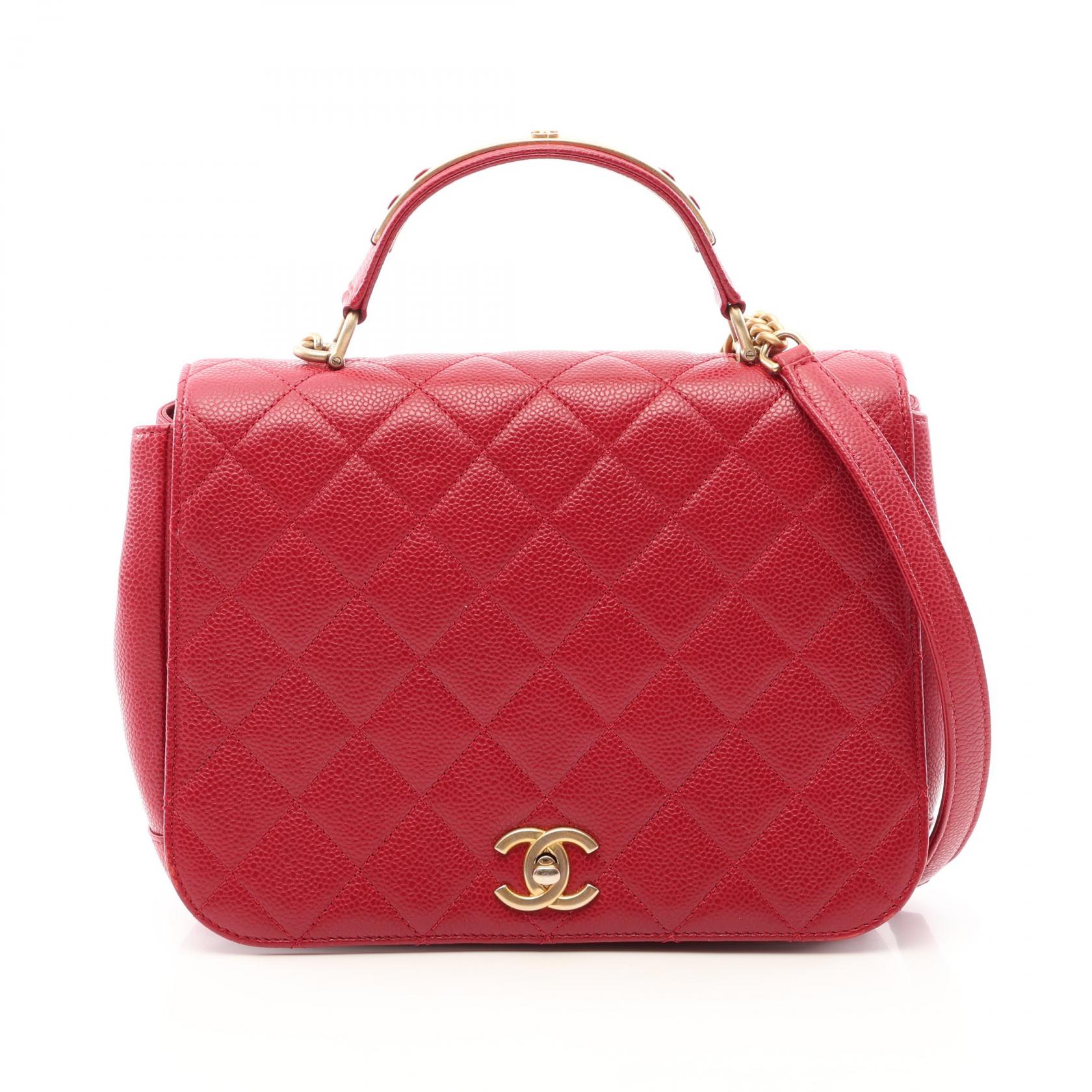 シャネル CHANEL マトラッセ トップハンドル 2WAY ショルダーバッグ バッグ キャビアスキン(グレインドカーフ) レッド系 【中古】｜RECLO（リクロ）店