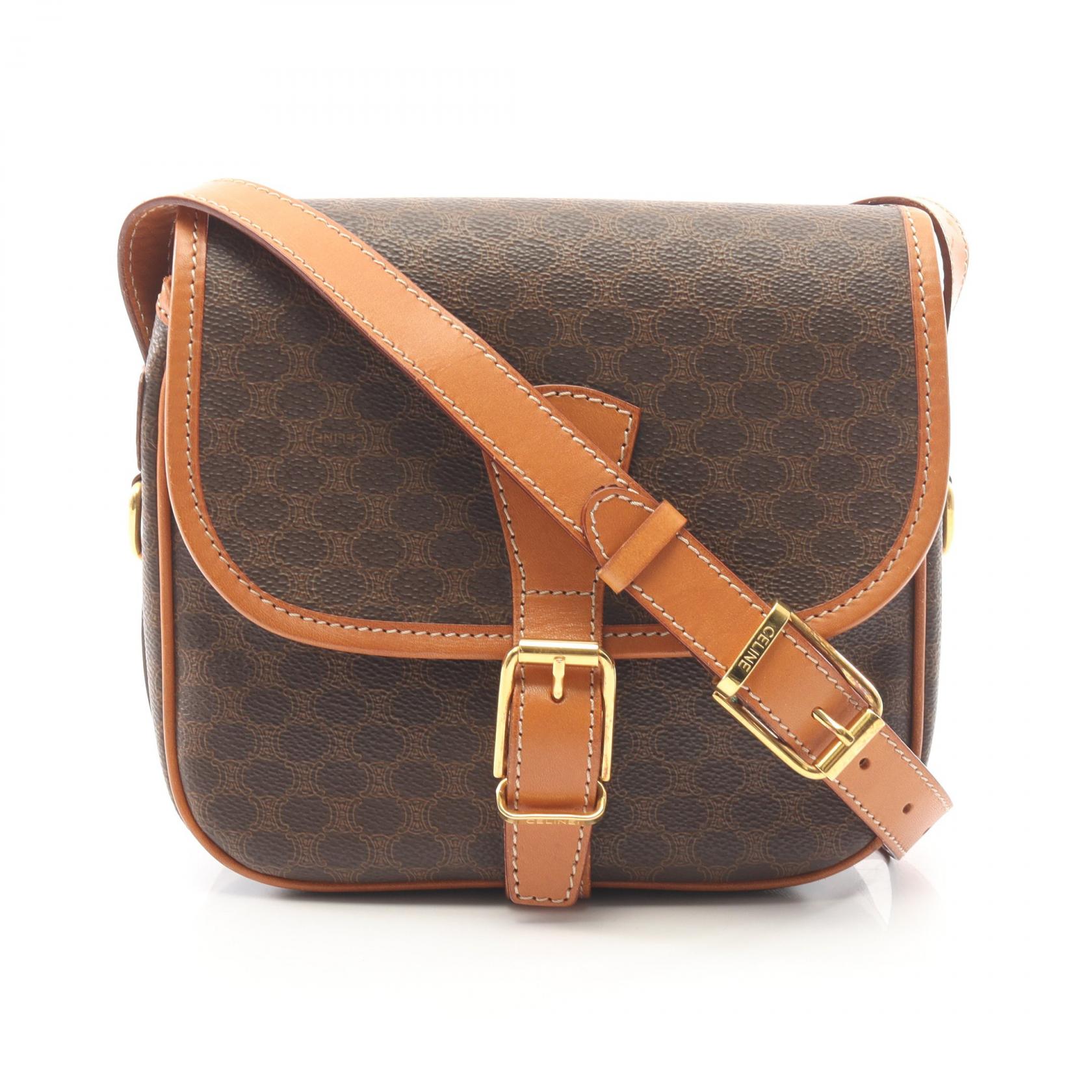 【10%OFFクーポン 7/21 10時～7/26 9:59】セリーヌ CELINE マカダム ショルダーバッグ バッグ PVCコーティングキャンバス レザー ブラウン系 【中古】｜RECLO（リクロ）店