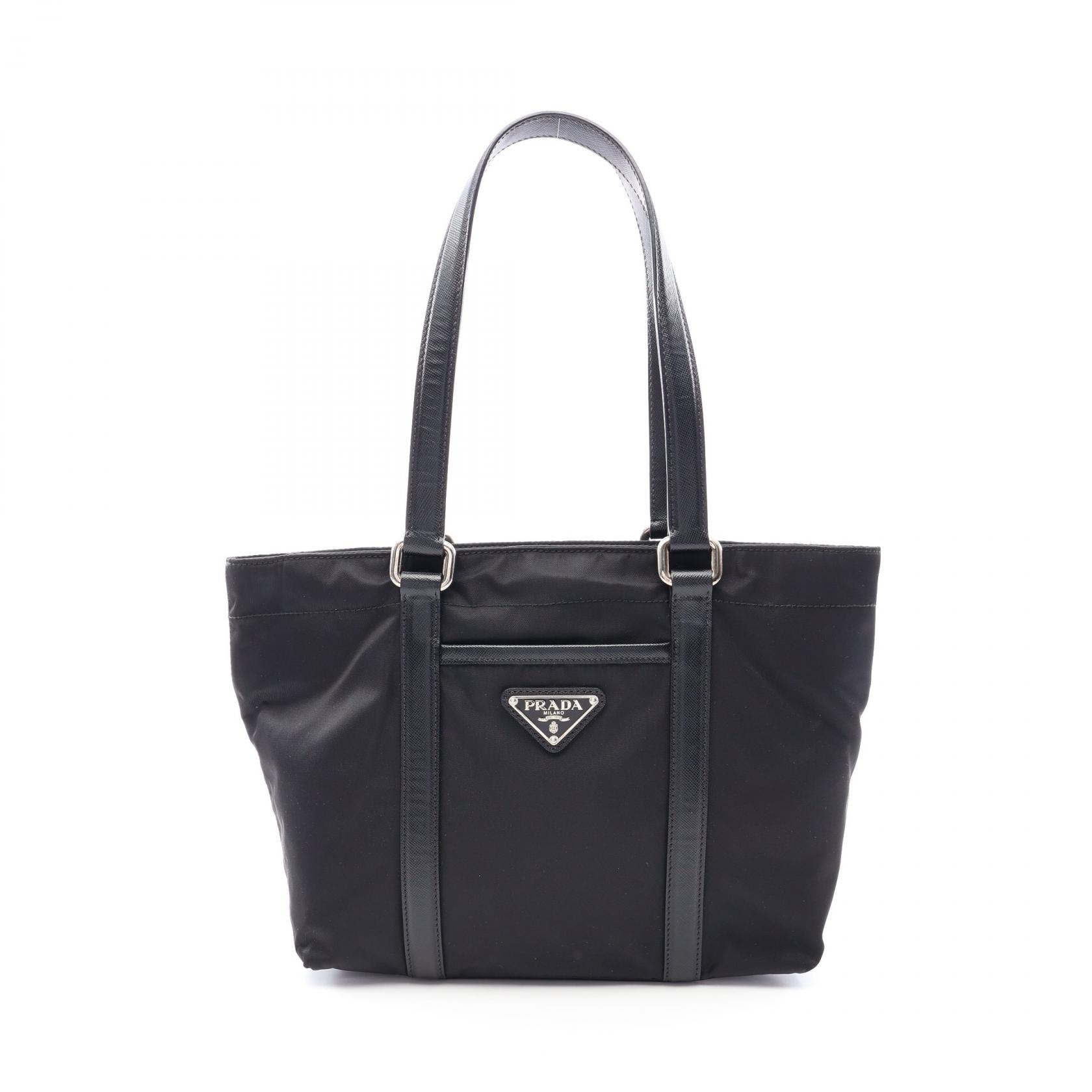 プラダ PRADA 三角プレート トートバッグ バッグ ナイロン サフィアーノレザー ブラック系 【中古】｜RECLO（リクロ）店