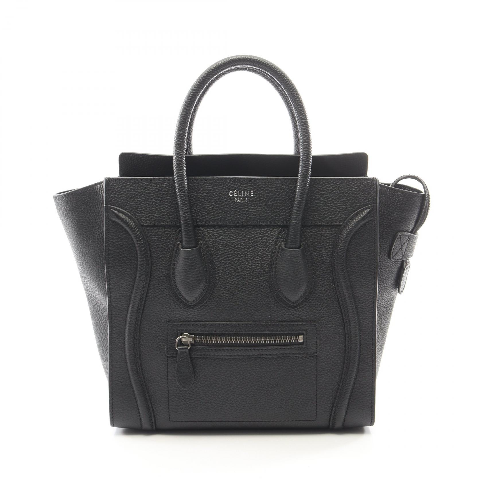 【10%OFFクーポン 7/21 10時～7/26 9:59】セリーヌ CELINE ラゲージ マイクロショッパー トートバッグ バッグ レザー ブラック系 【中古】｜RECLO（リクロ）店