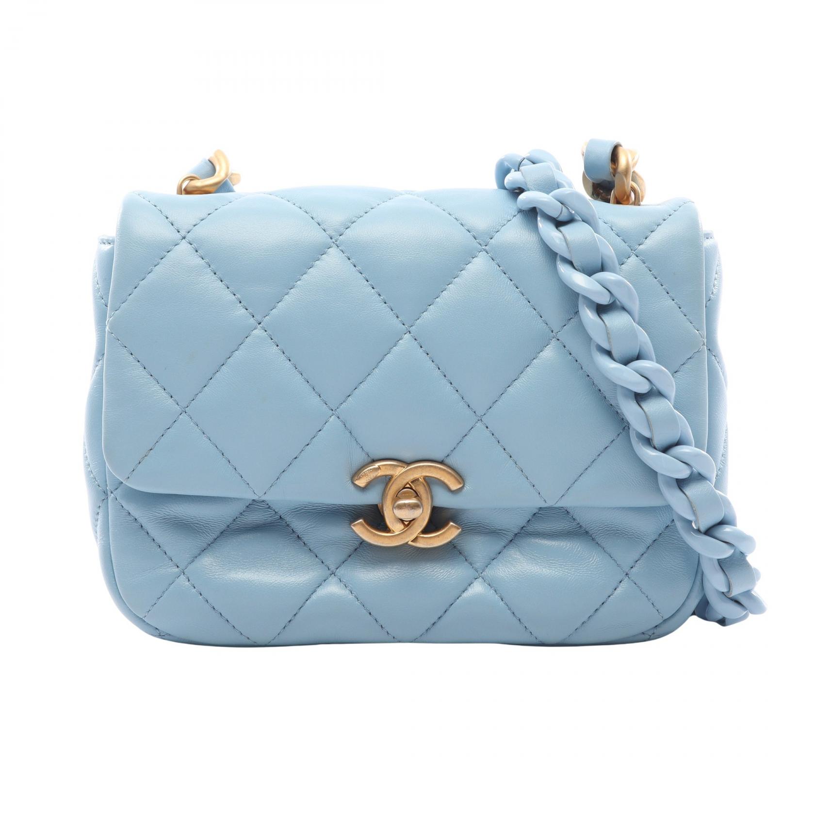 【10%OFFクーポン 7/21 10時～7/26 9:59】シャネル CHANEL マトラッセ コンビ金具 ショルダーバッグ バッグ ラムスキン（羊革） ブルー系 【中古】｜RECLO（リクロ）店