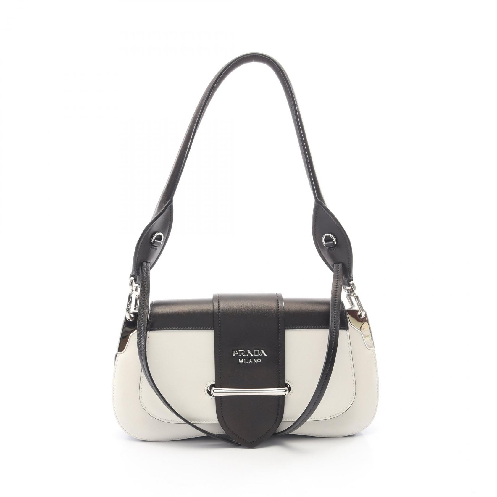 【10%OFFクーポン 7/21 10時~7/26 9:59】プラダ PRADA シドニー ショルダーバッグ バッグ レザー ブラック系 / ホワイト系 1BD168 【中古】|RECLO(リクロ)店