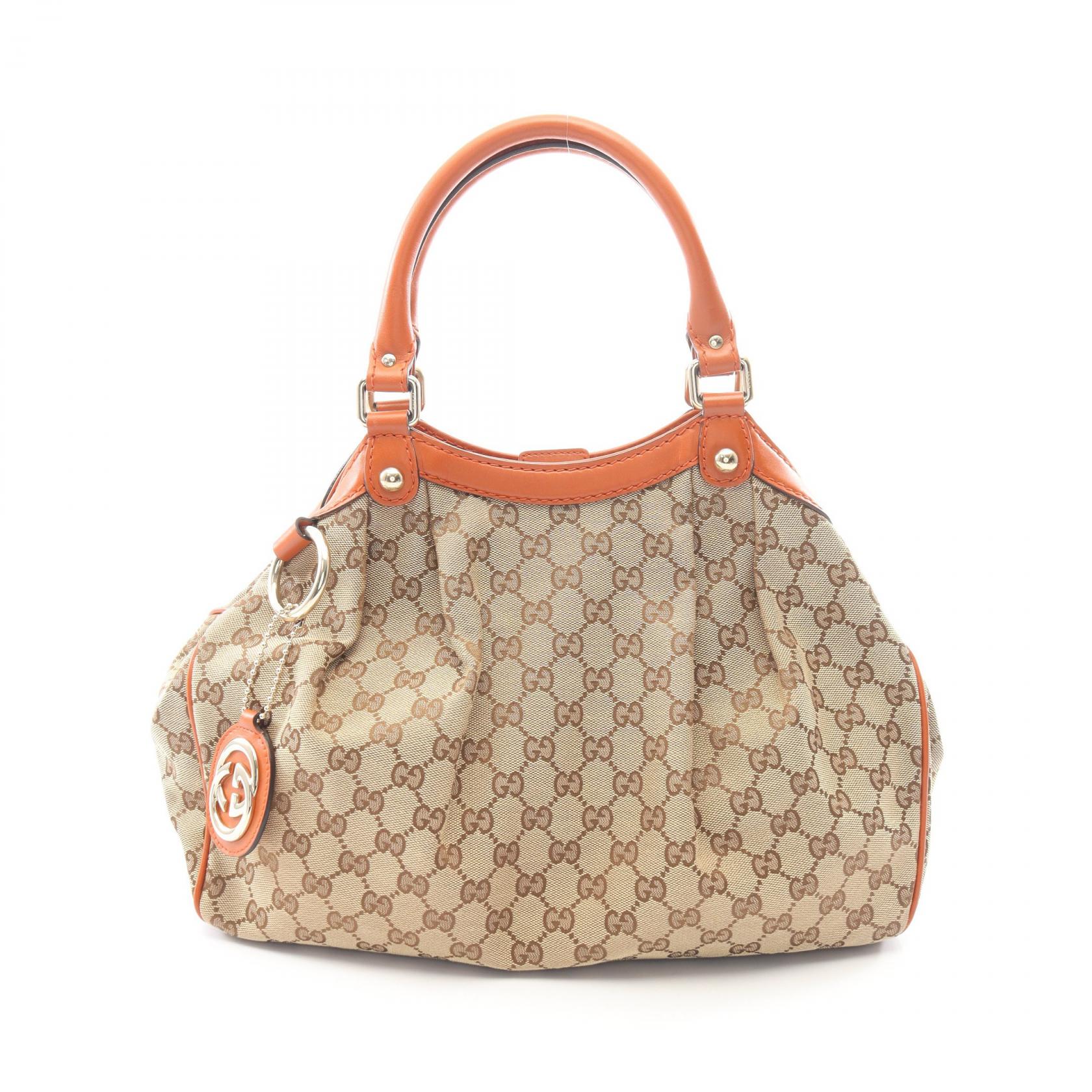 【10%OFFクーポン 7/21 10時～7/26 9:59】グッチ GUCCI スーキー ハンドバッグ バッグ キャンバス レザー ベージュ系 / オレンジ系 211944 【中古】｜RECLO（リクロ）店