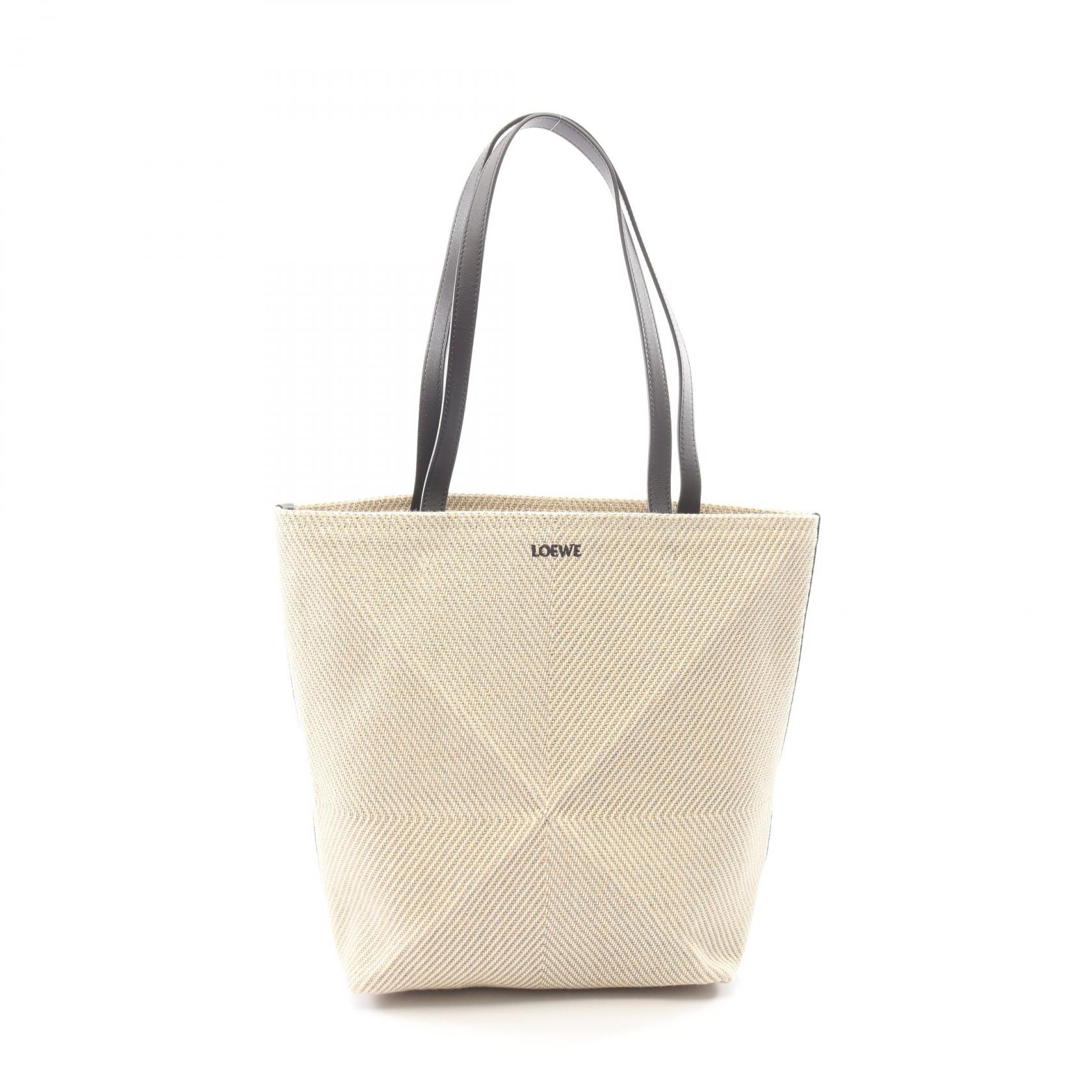 【10%OFFクーポン 7/21 10時~7/26 9:59】ロエベ LOEWE パズルフォルドトート ミディアム トートバッグ バッグ キャンバス レザー アイボリー系 / ブラウン系 A779G50X34 【中古】|RECLO(リクロ)店