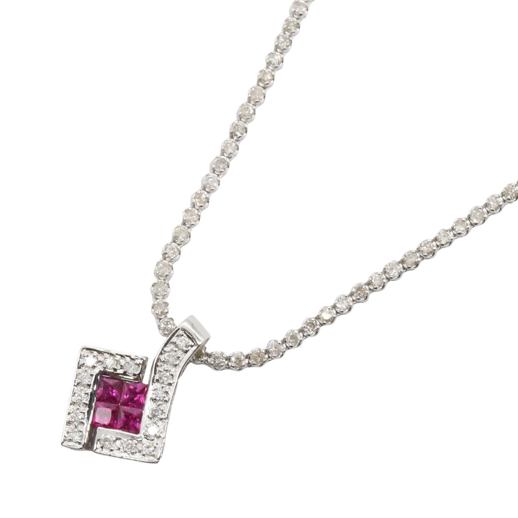 【10%OFFクーポン 7/21 10時~7/26 9:59】ジュエリー JEWELRY ルビー ダイヤモンド ネックレス ネックレス ジュエリー K18WG(ホワイトゴールド) ダイヤモンド ルビー シルバー系 / レッド系 / クリア系 ルビー 15.2g 【中古】|RECLO(リクロ)店