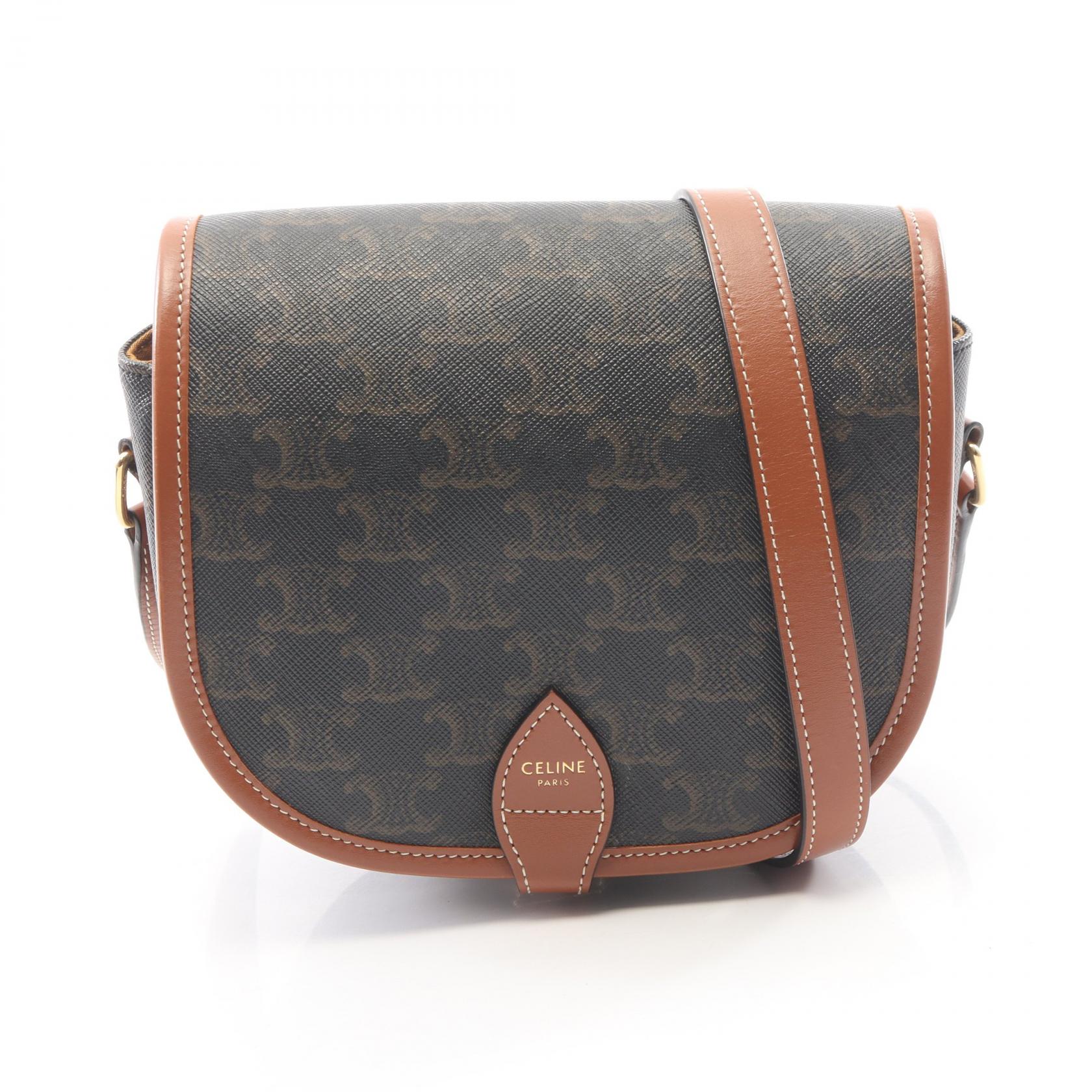 【10%OFFクーポン 7/21 10時~7/26 9:59】セリーヌ CELINE フォルコ ミディアムバッグ トリオンフ ショルダーバッグ バッグ PVCコーティングキャンバス レザー ブラック系 / ブラウン系 191502BZJ.04LU 【中古】|RECLO(リクロ)店