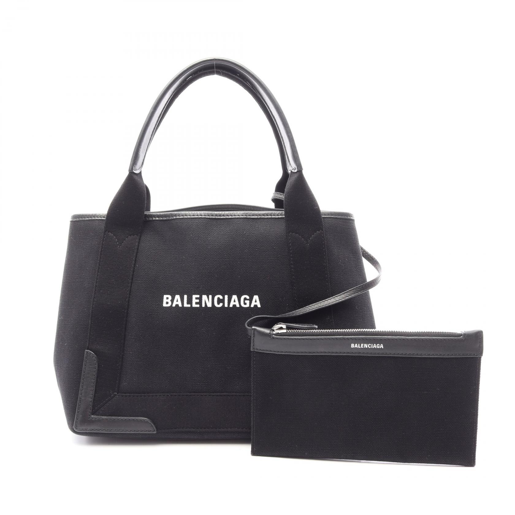 【10%OFFクーポン 7/21 10時~7/26 9:59】バレンシアガ BALENCIAGA NAVY CABAS S ネイビーカバ トートバッグ バッグ キャンバス レザー ブラック系 339933 【中古】|RECLO(リクロ)店