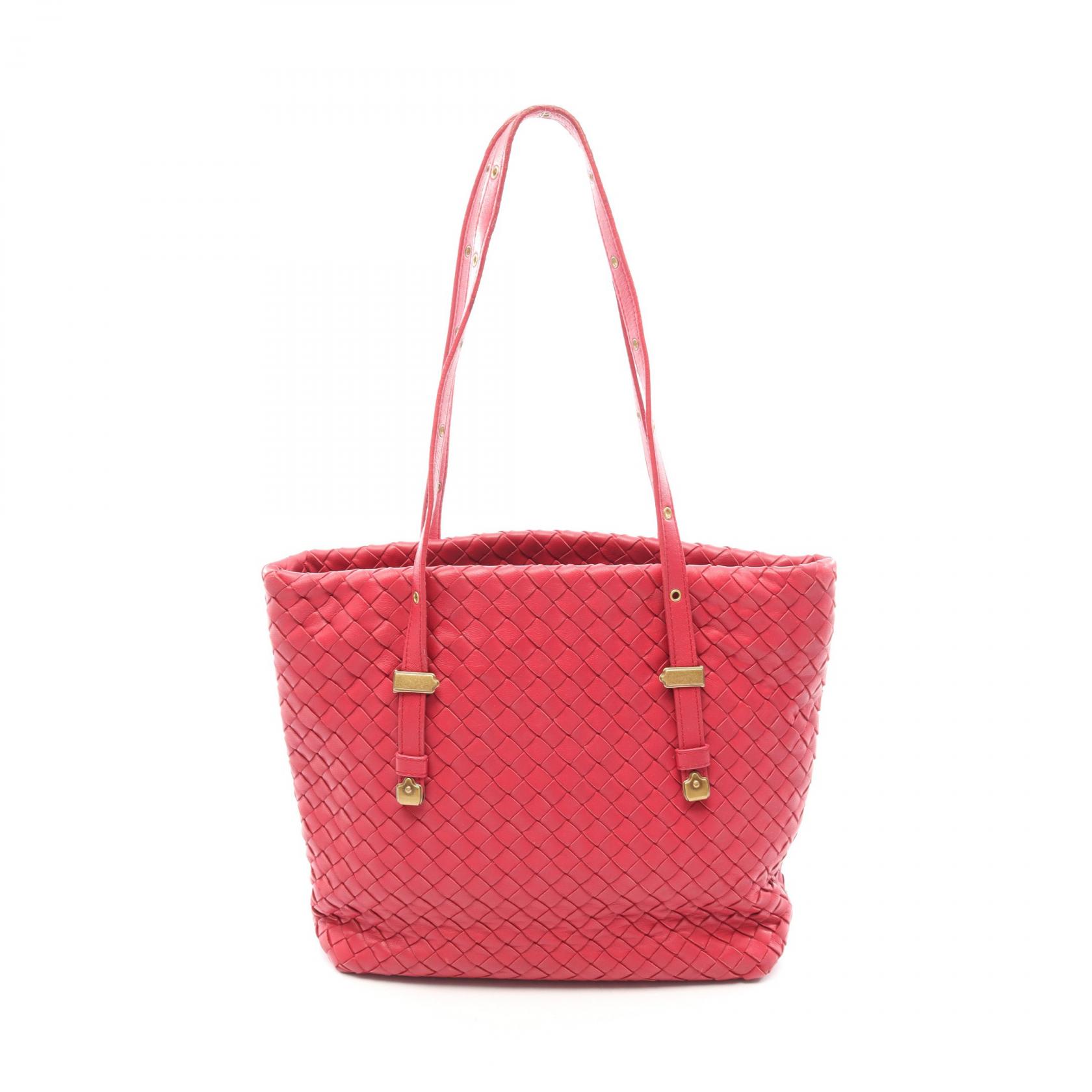 【10%OFFクーポン 7/21 10時～7/26 9:59】ボッテガヴェネタ BOTTEGA VENETA イントレチャート トートバッグ バッグ レザー レッド系 【中古】｜RECLO（リクロ）店