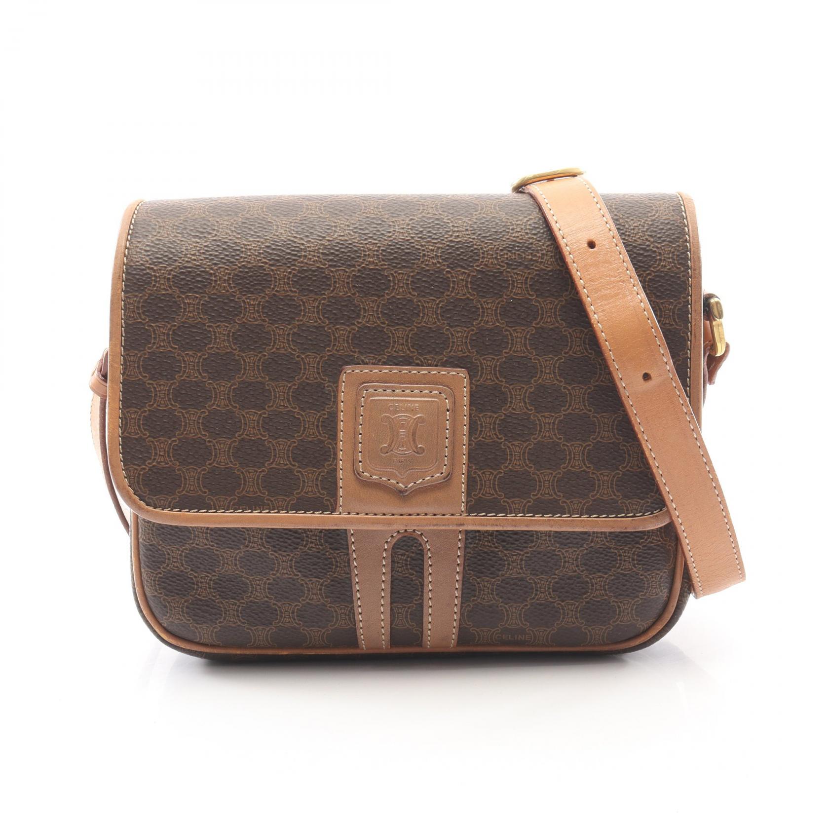 セリーヌ CELINE マカダム ショルダーバッグ バッグ PVCコーティングキャンバス レザー ブラウン系 【中古】|RECLO(リクロ)店