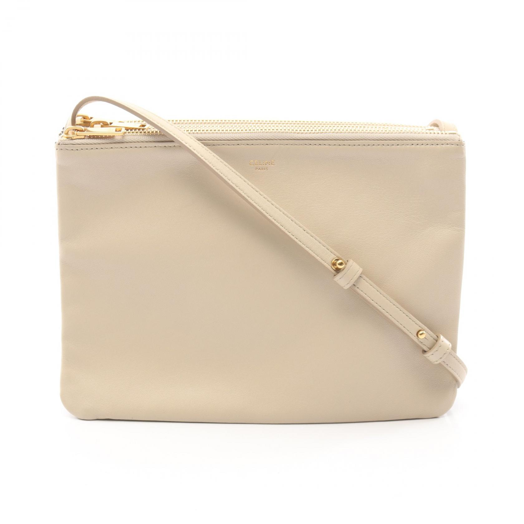 【10%OFFクーポン 7/21 10時～7/26 9:59】セリーヌ CELINE TRIO LARGE トリオ ラージ ショルダーバッグ バッグ レザー ベージュ系 192043 【中古】｜RECLO（リクロ）店